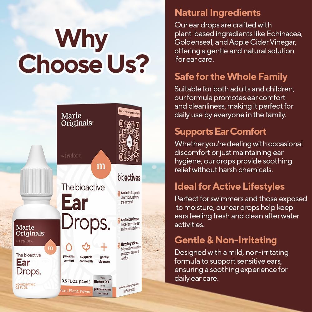 Marie Originals Natural Ear Drops for Ear Cleaning, Adults & Kids, 0.5 oz | Ear cleaning drops for dry, itchy ears and everyday ear care; plant-based formula ideal for adults, kids and swimmers - Image 4