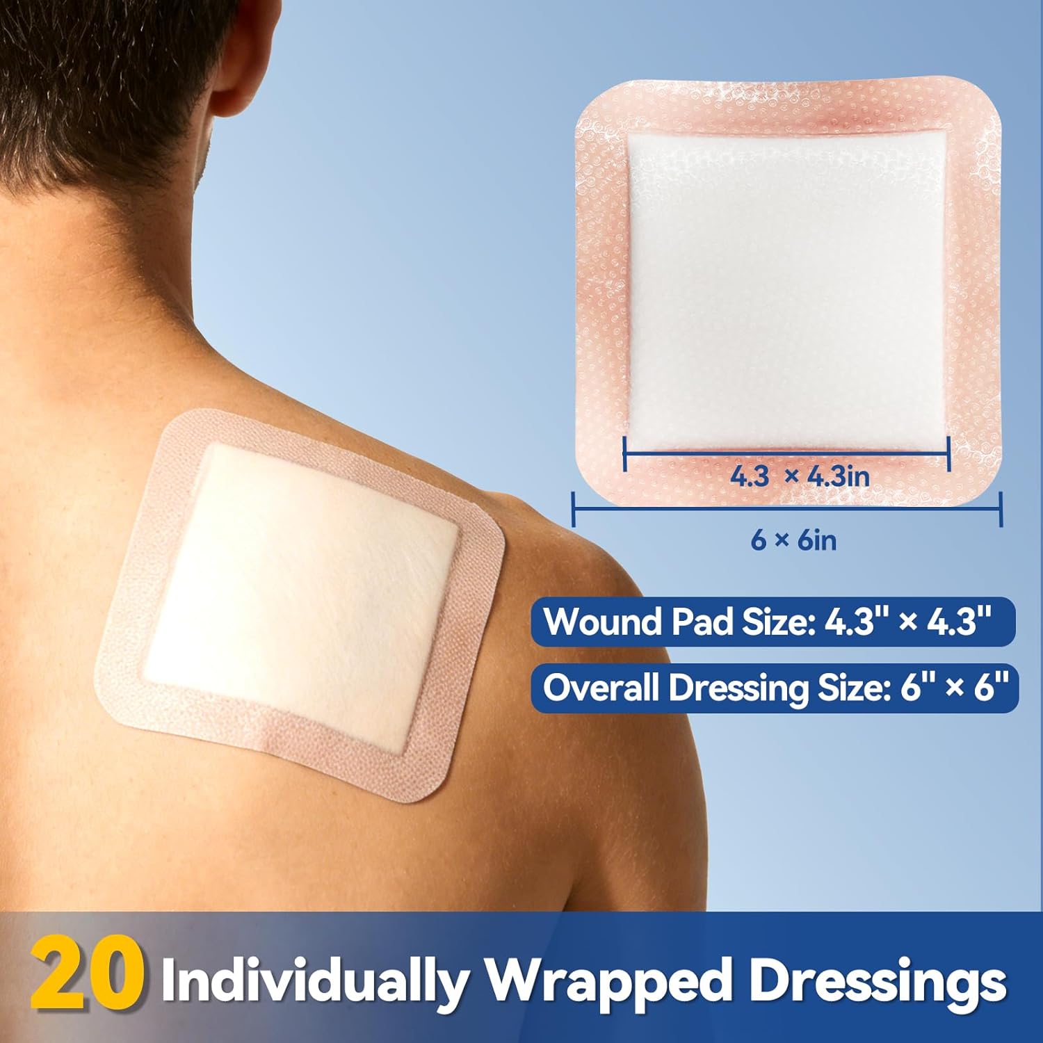 Dimora 20 Count Silicone Super Absorbent Wound Dressing 6" x 6" - Large Adhesive Bandage for Heavy Exudate, Border Wound Care Pads for Pressure Sore and Post-Surgical Incisions - Image 2