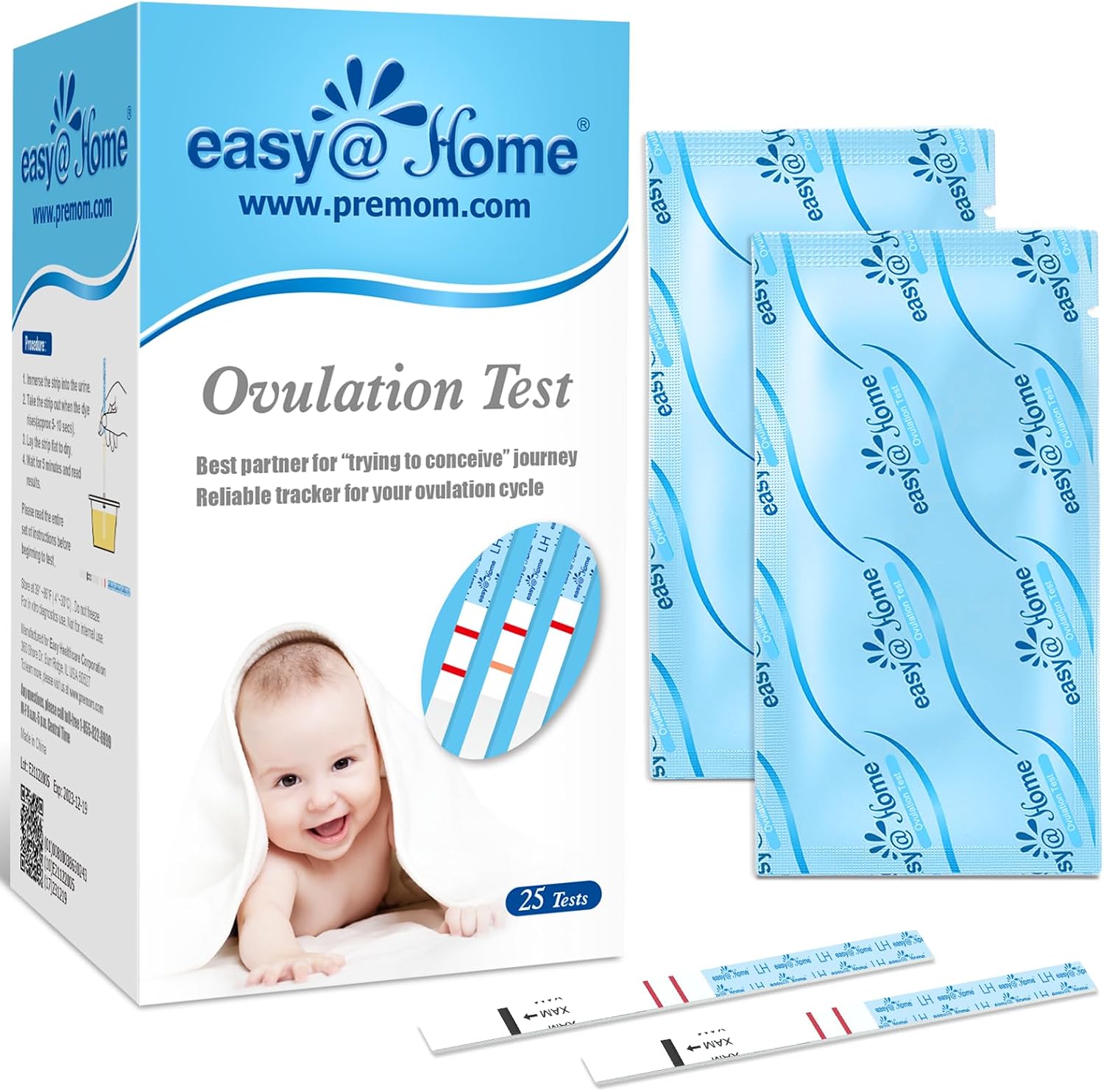 Easy@Home Ovulation Test Strips, 25 Pack Fertility Tests | Ovulation Predictor Kit, Powered by Premom Ovulation Predictor iOS and Android App, 25 LH Strips - Image 8
