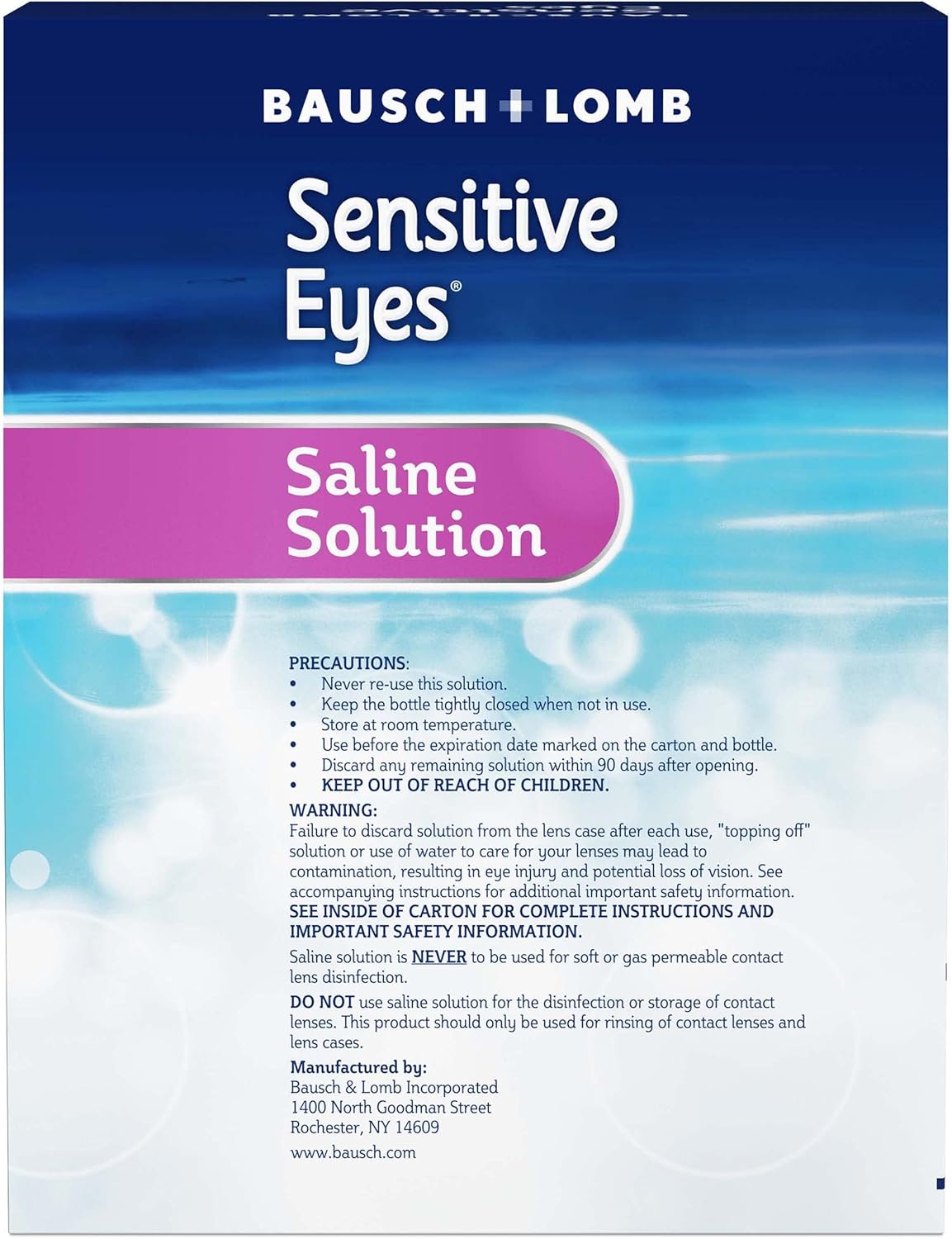 Bausch + Lomb Sensitive Eyes Saline Solution, Gentle Daily Rinse for Soft & Gas Permeable Contact Lenses, with Potassium, 12 Fl Oz (Pack of 2) - Image 9