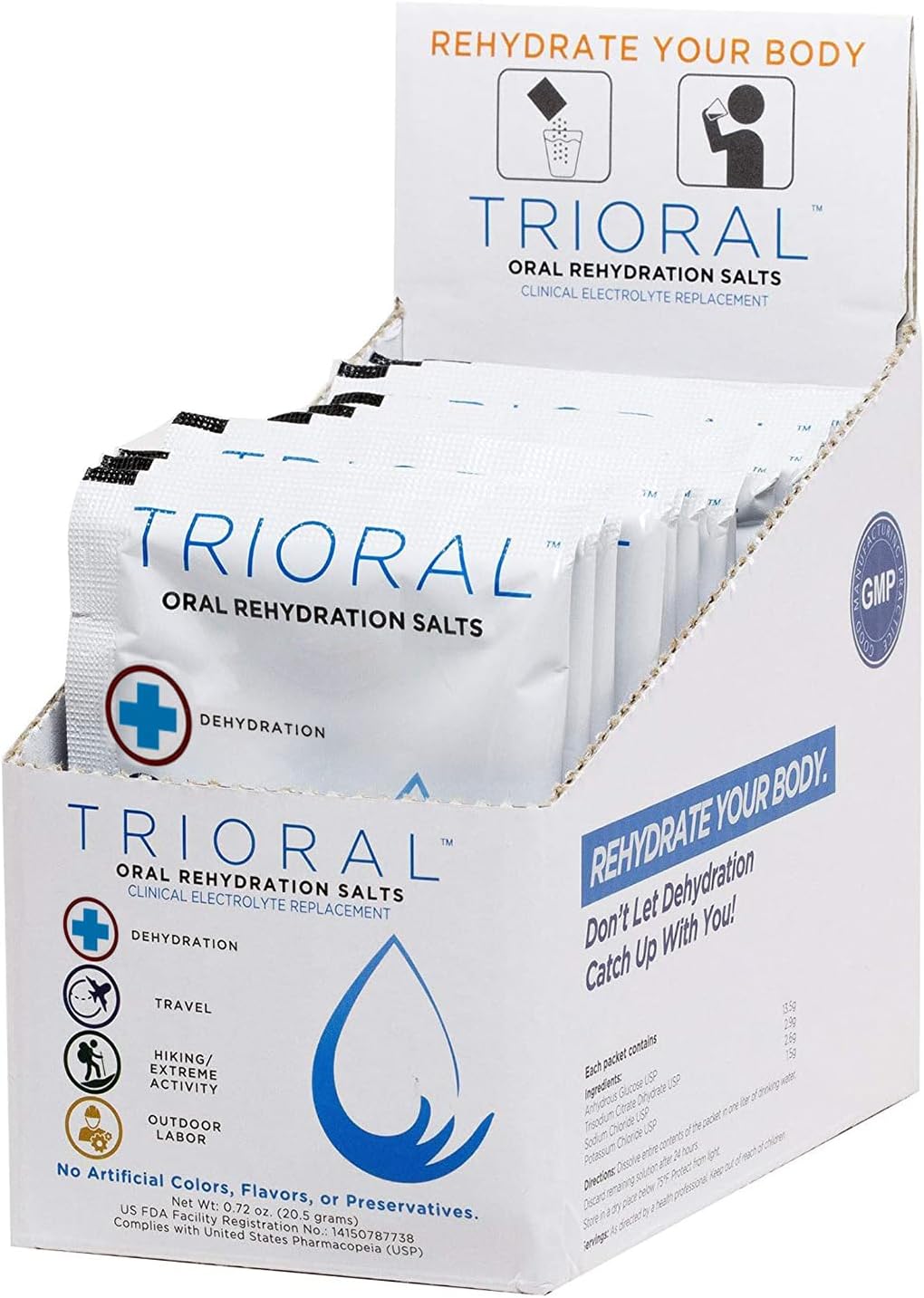 TRIORAL Electrolyte Powder Oral Rehydration Salts, 15 Drink Packets | Unflavored Formula, Single Serve Packets, Sodium and Potassium Blend, Travel Ready, Workout Hydration, Daily Drink Mix