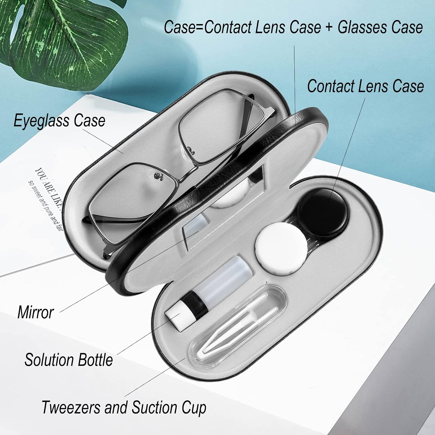 AITIME 2 in 1 Contact Lens and Glasses Case Combo,Contact Travel Case Kit | Double Sided Eye Contact Case with Remover Tool,Storage Organizer Accessories,Cute Eyeglasses Case with Contact Holder - Image 5