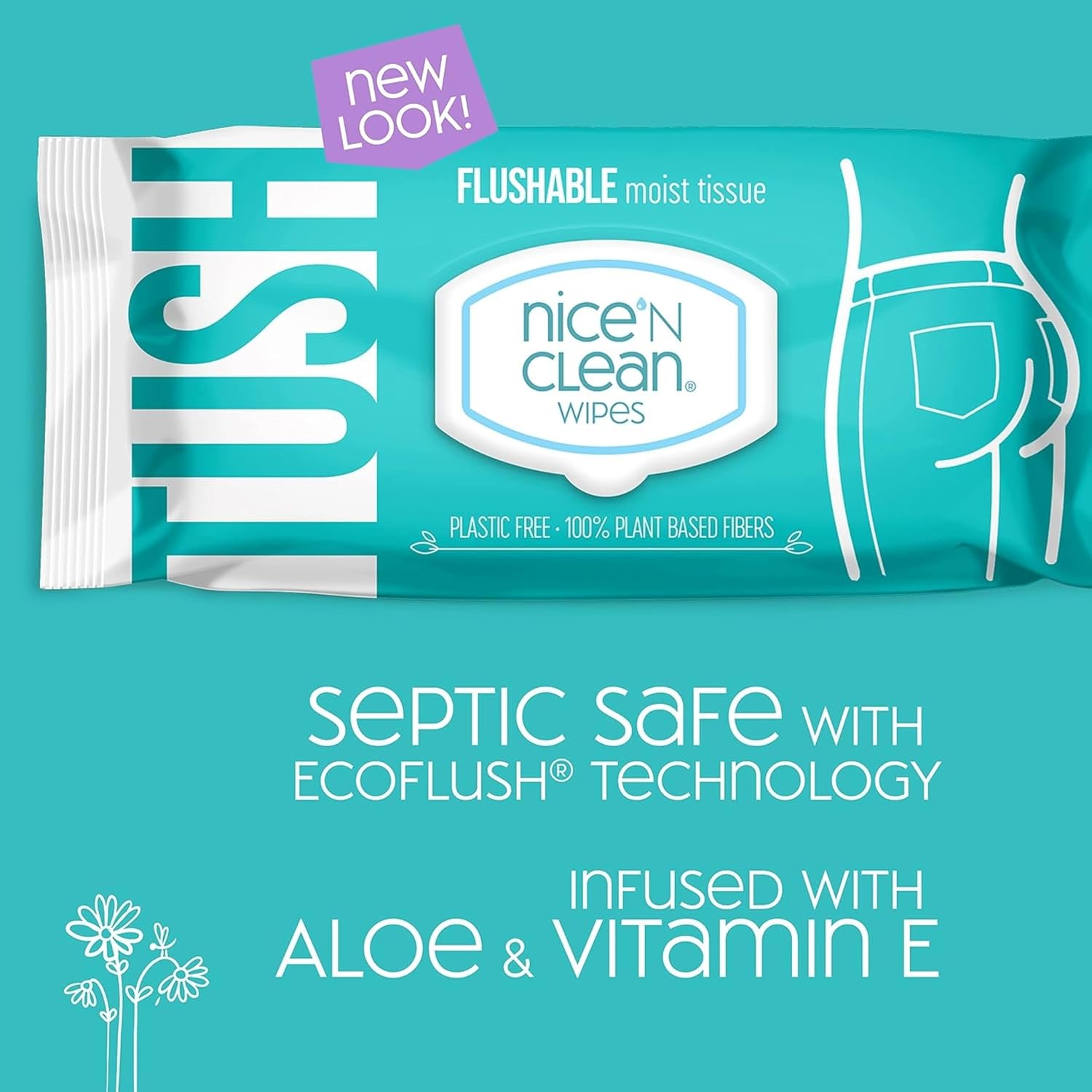 Nice 'N Clean Adult Flushable Wipes (8 x 42 Count) | Personal Cleansing Wipes Made from Plant-Based Fibers | Infused with Aloe & Vitamin E - Image 2