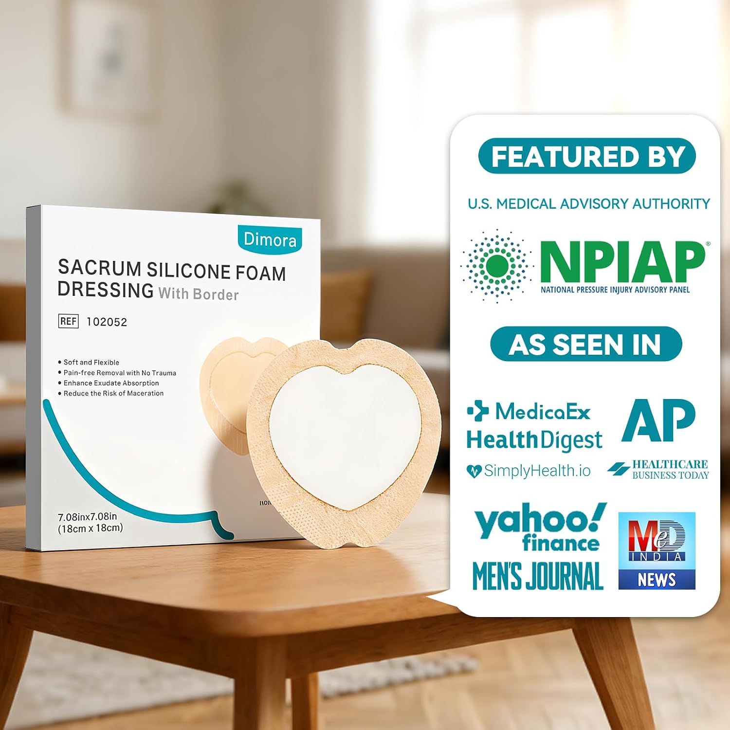 Dimora Silver Sacrum Ag Foam Wound Dressing Silicone Adhesive Bandages 7x7 | Ag Sliver Silicone Foam Dressing, Post Surgery Bed sore Pressure, Waterproof Sacral Pad, Absorbent Breathable - Image 8