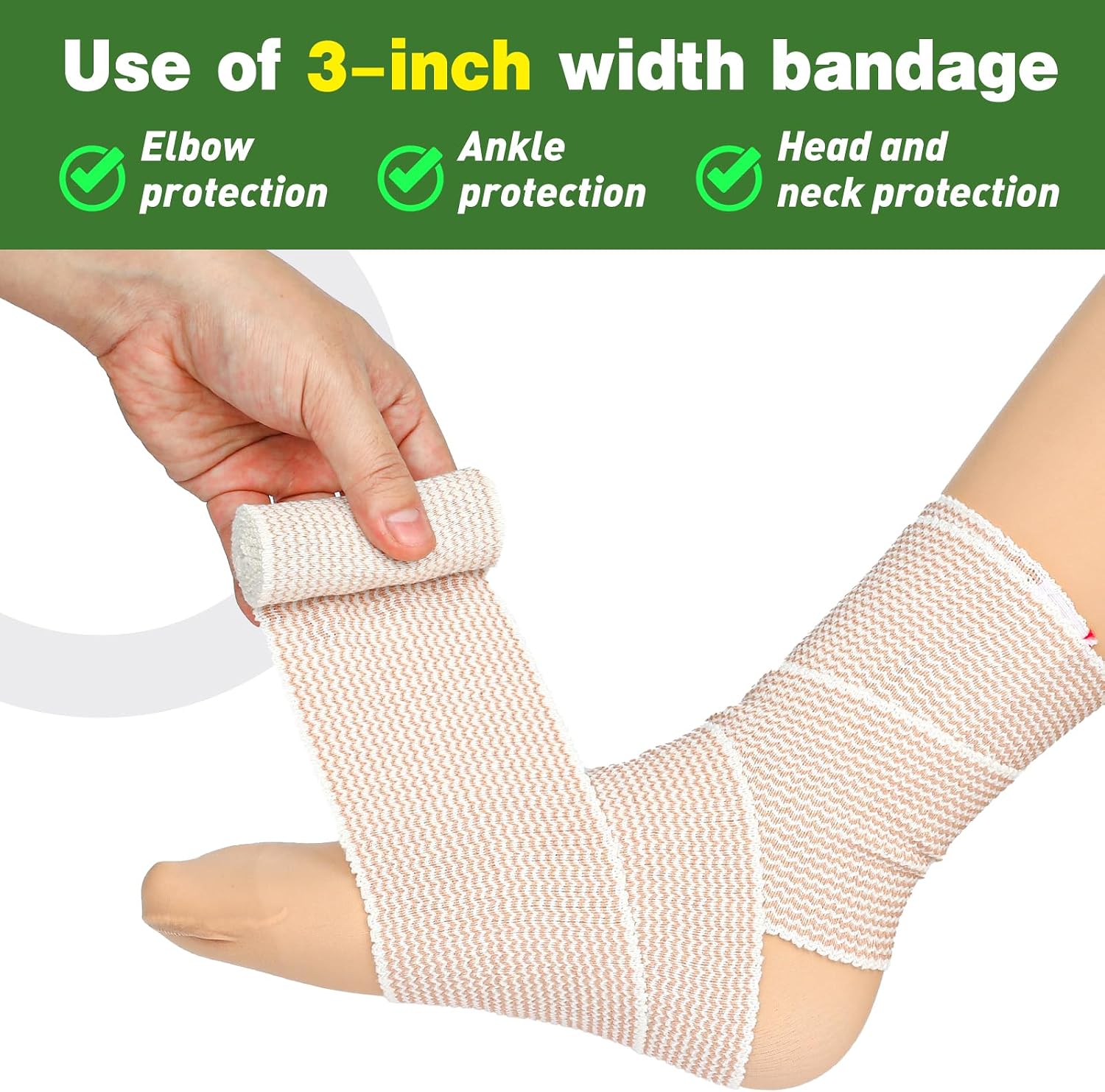 AZEN Premium 10 Pack Elastic Bandage Wrap 3 Inch, Compression Wrap Bandage for Legs, Ankle, Knee, Tummy, Body, Lymphedema Wraps for Legs, Latex-Free - Image 4