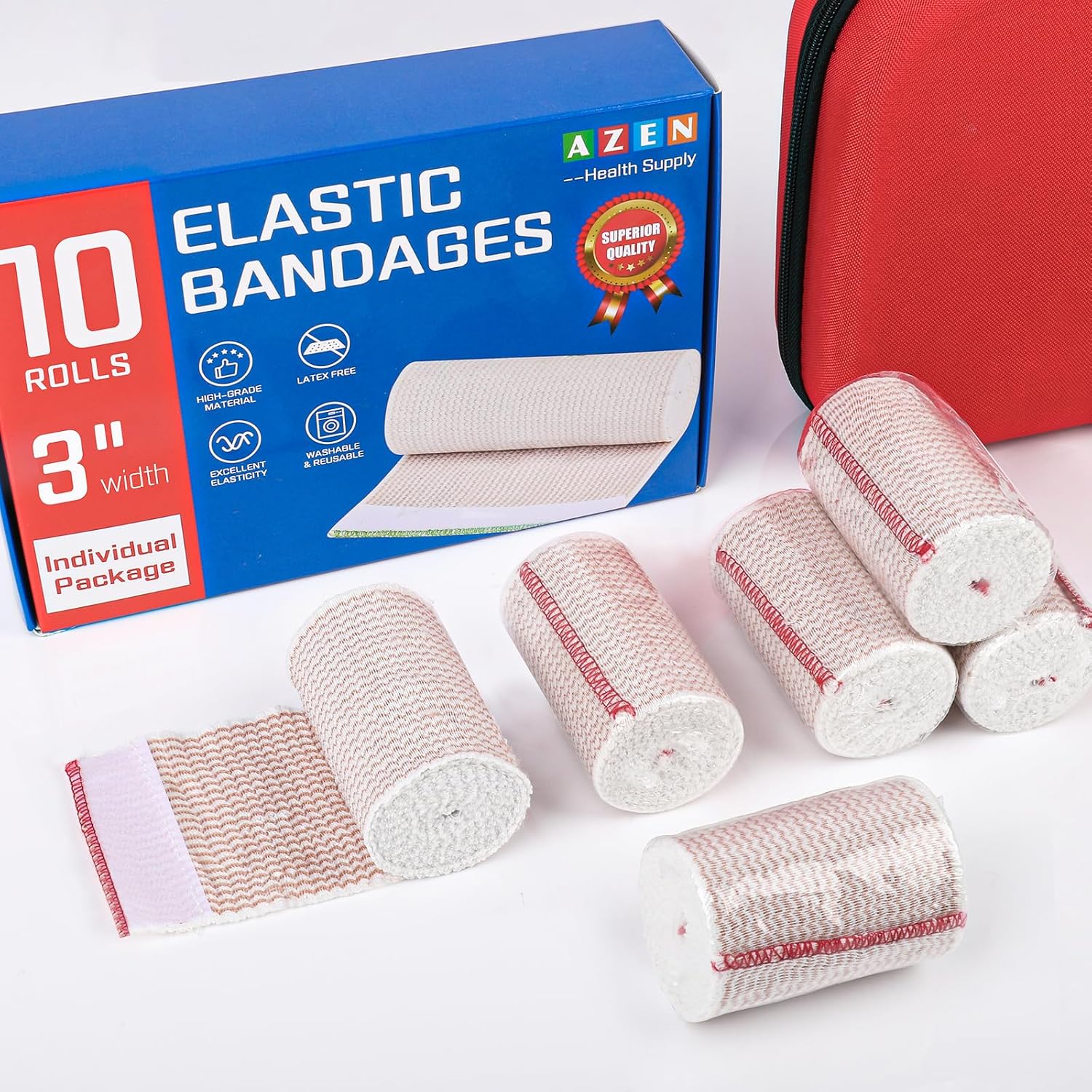 AZEN Premium 10 Pack Elastic Bandage Wrap 3 Inch, Compression Wrap Bandage for Legs, Ankle, Knee, Tummy, Body, Lymphedema Wraps for Legs, Latex-Free - Image 6