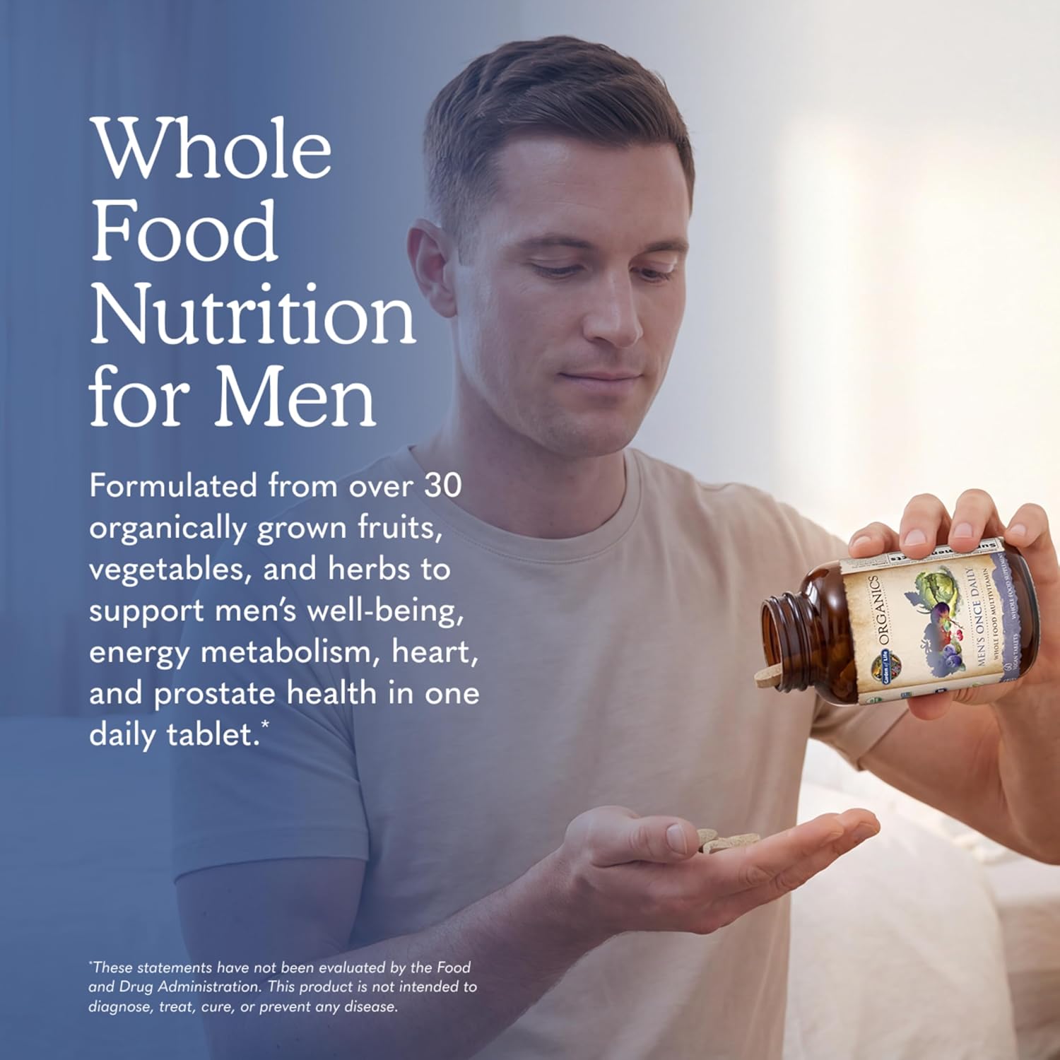 Garden of Life Once Daily Whole Food Multivitamin for Men, Organic Mens Vitamins & Minerals, Vitamin C, Zinc, Vegan, for Health & Well-Being, 60 Tablets | Organic Mens Vitamins & Minerals, Vitamin C, Zinc, Vegan, For Health & Well-Being, Whole Food - Image 2