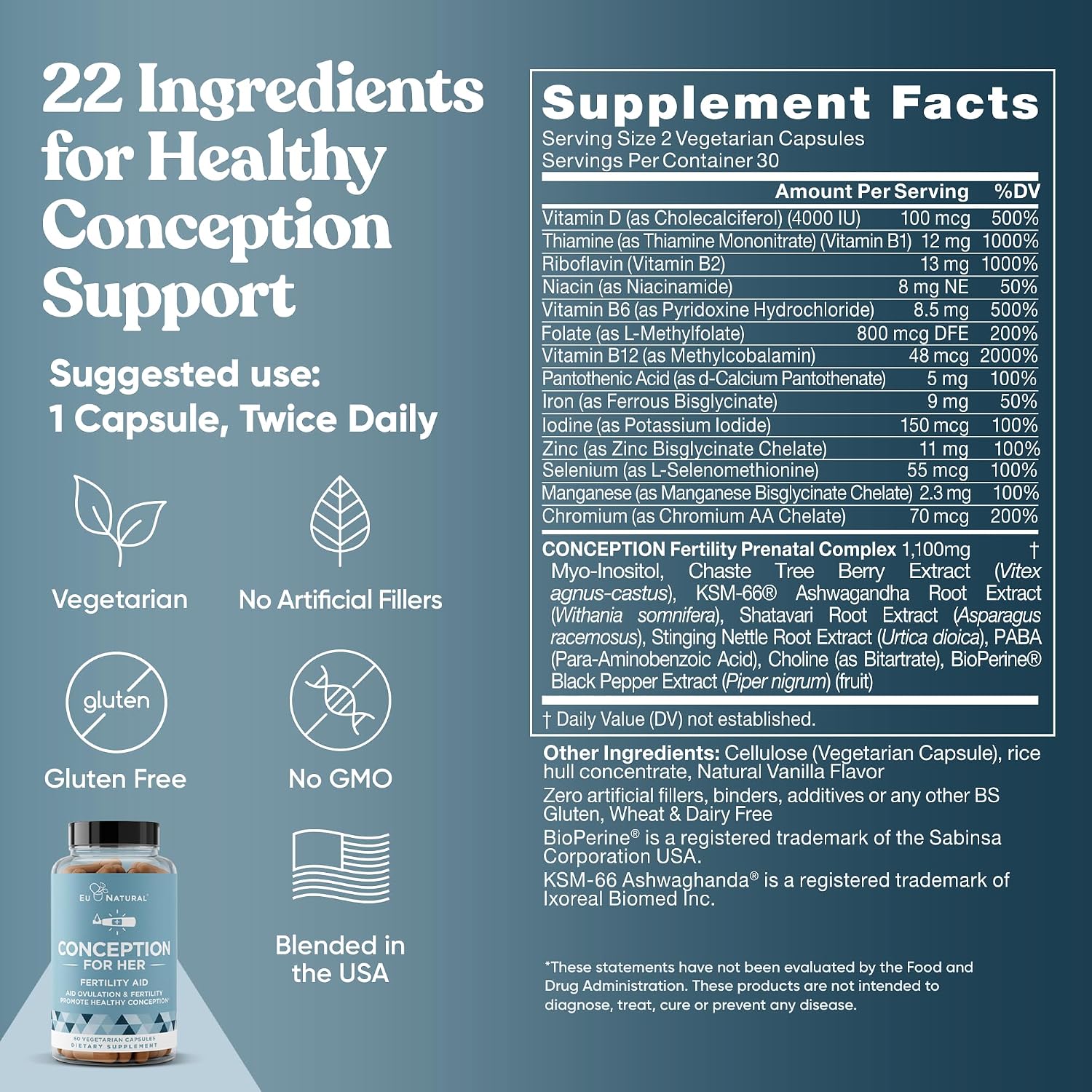 Eu Natural Conception for Her Fertility Supplements for Women, 60 Veg Caps | Supports ovulation, hormonal balance & regular cycles with Myo-Inositol, Folate, Shatavari & Vitex - Image 7