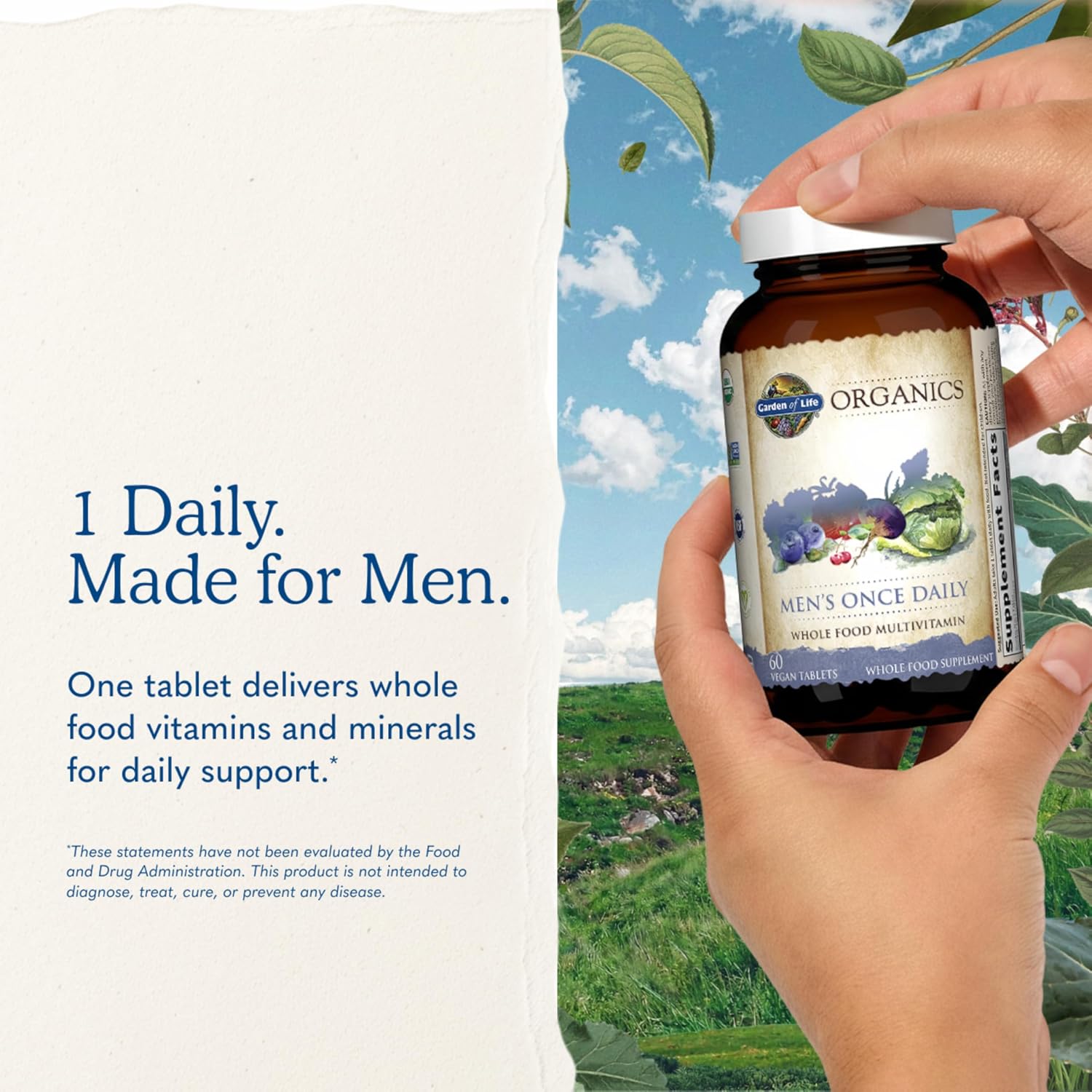 Garden of Life Once Daily Whole Food Multivitamin for Men, Organic Mens Vitamins & Minerals, Vitamin C, Zinc, Vegan, for Health & Well-Being, 60 Tablets | Organic Mens Vitamins & Minerals, Vitamin C, Zinc, Vegan, For Health & Well-Being, Whole Food - Image 7
