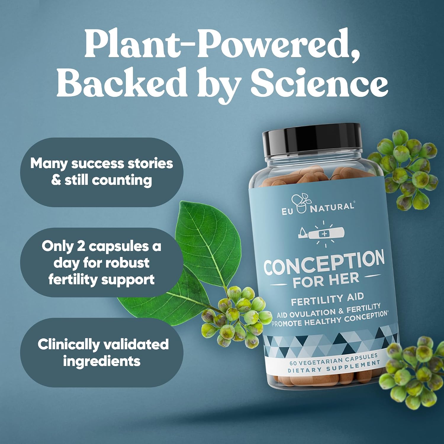 Eu Natural Conception for Her Fertility Supplements for Women, 60 Veg Caps | Supports ovulation, hormonal balance & regular cycles with Myo-Inositol, Folate, Shatavari & Vitex - Image 4