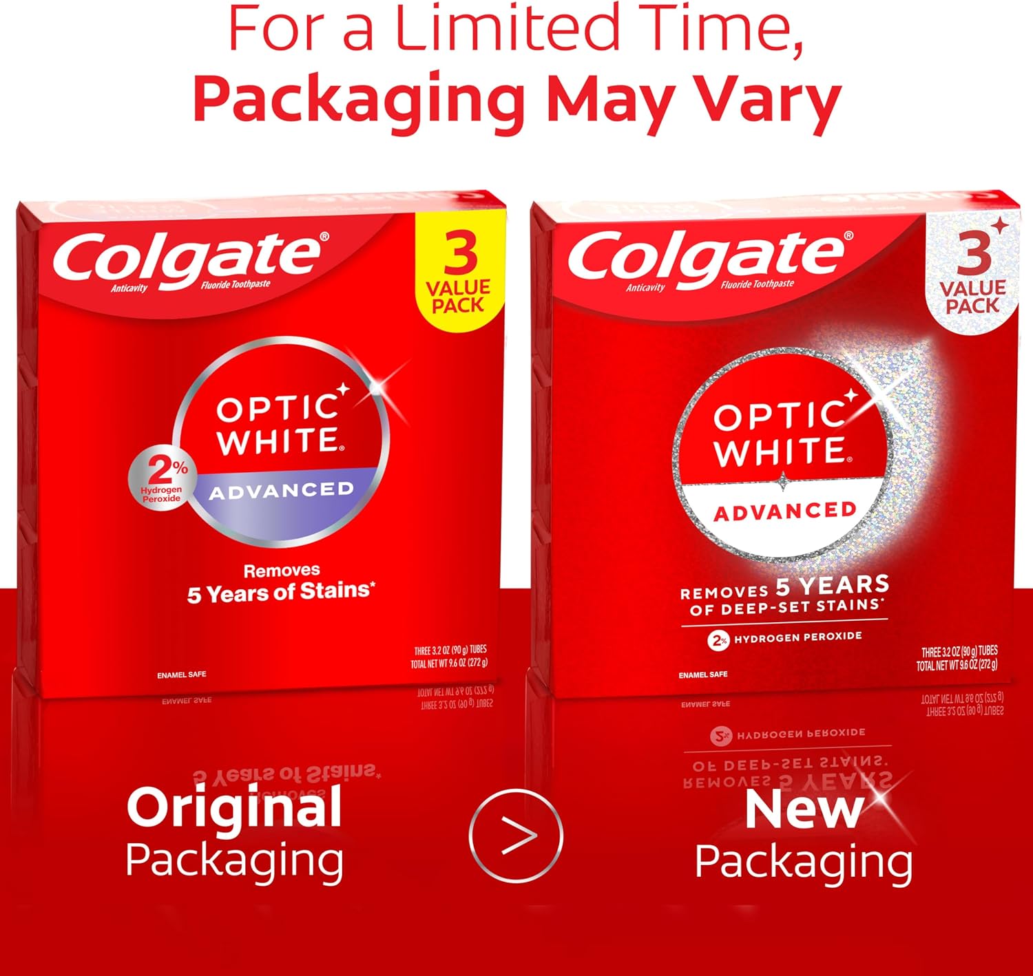 Colgate Optic White Advanced Hydrogen Peroxide Toothpaste, 3 Pack, 3.2 oz | Sparkling White, Teeth Whitening Toothpaste, Removes 5 Years of Deep-Set Coffee, Tea, and Wine Stains, Enamel Safe Formula - Image 2