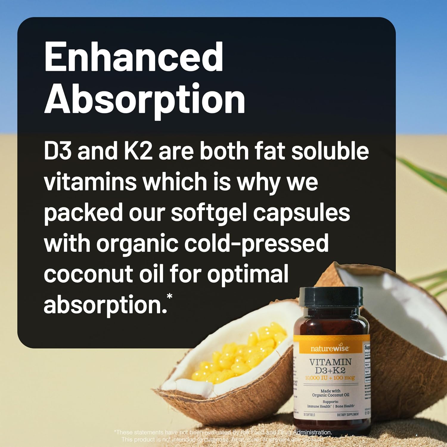 NatureWise Vitamin D3 10,000 IU Plus K2 (MK-7) 200 mcg with Organic Extra Virgin Coconut Oil - Supports Calcium Absorption, Bone, Heart & Immune Health - Non-GMO, Soy & Gluten-Free - 30 Softgels - Image 10