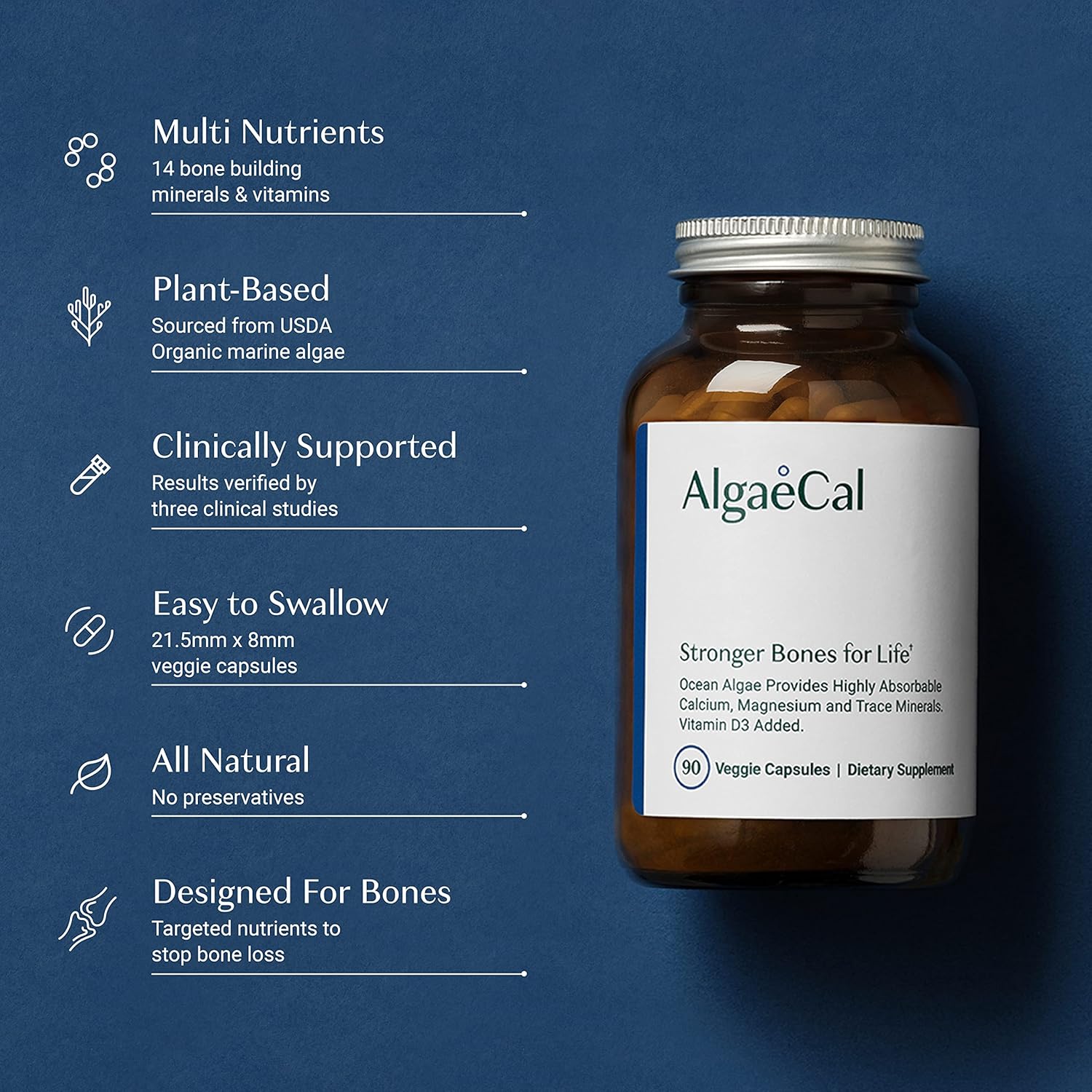 ALGAECAL Plant Based Calcium Supplement for Bone Strength, 90 Caps, 1 Pack | Organic red algae calcium 750mg with D3 1000 IU and 13 minerals for daily bone health support. Veggie capsules. - Image 9