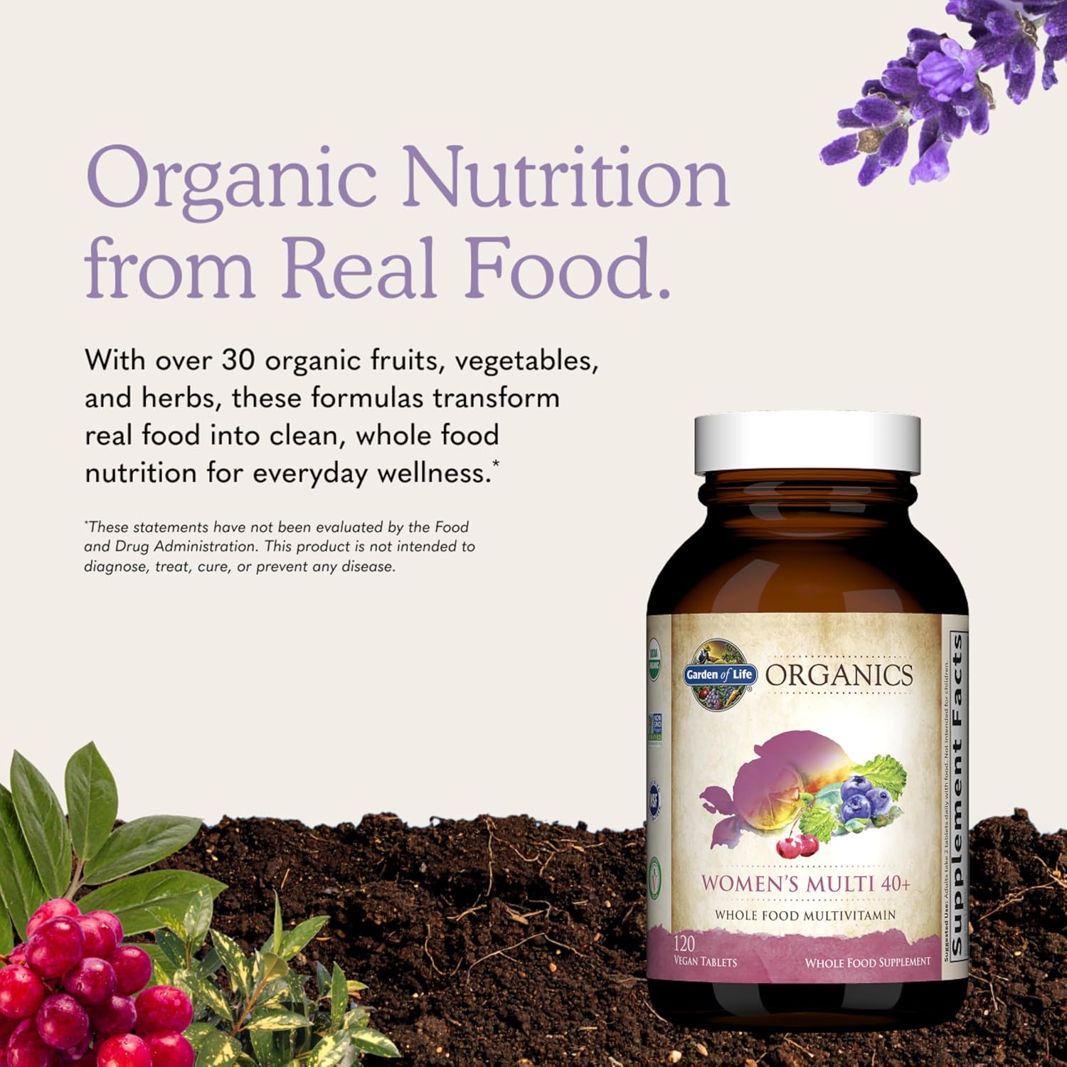 Garden of Life Multivitamin for Women 40 Plus, Organics Womens Vitamins, Hormone & Breast Health Support Blend, Vegan, 120 Tablets | Organic Womens Vitamins, Hormone & Breast Health Support Blend - Image 6