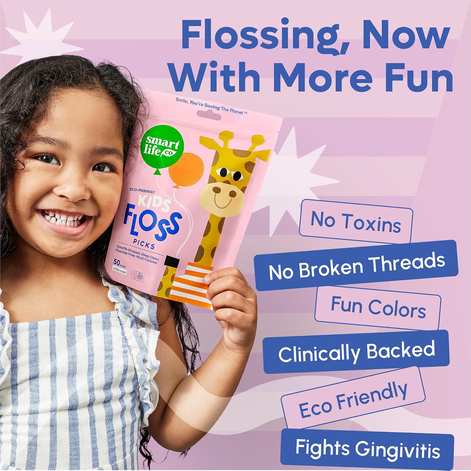 SmartLifeco Eco-Friendly Kids Flossers (200ct) - Dental Floss Picks for Children Made with Straw Wheat, Fluoride & PFA Free, Toothpick Flossing Sticks for Toddler Teeth, No Shred Thread, Unflavored - Image 3