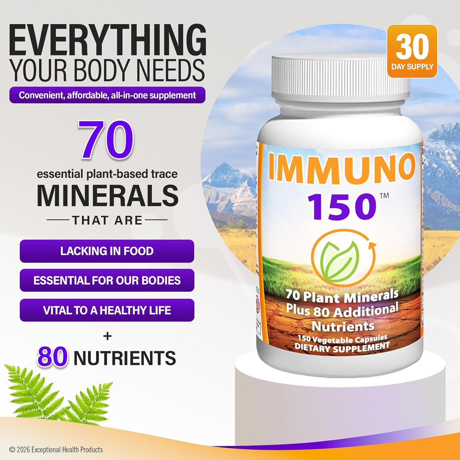 Immuno 150, Immune Support Supplement, 150 Vegetable Capsules | Packed with 70 Plant Minerals, 13 Essential Vitamins and 68 Additional Nutrients-- Immune Boost for All Age Groups - Image 2