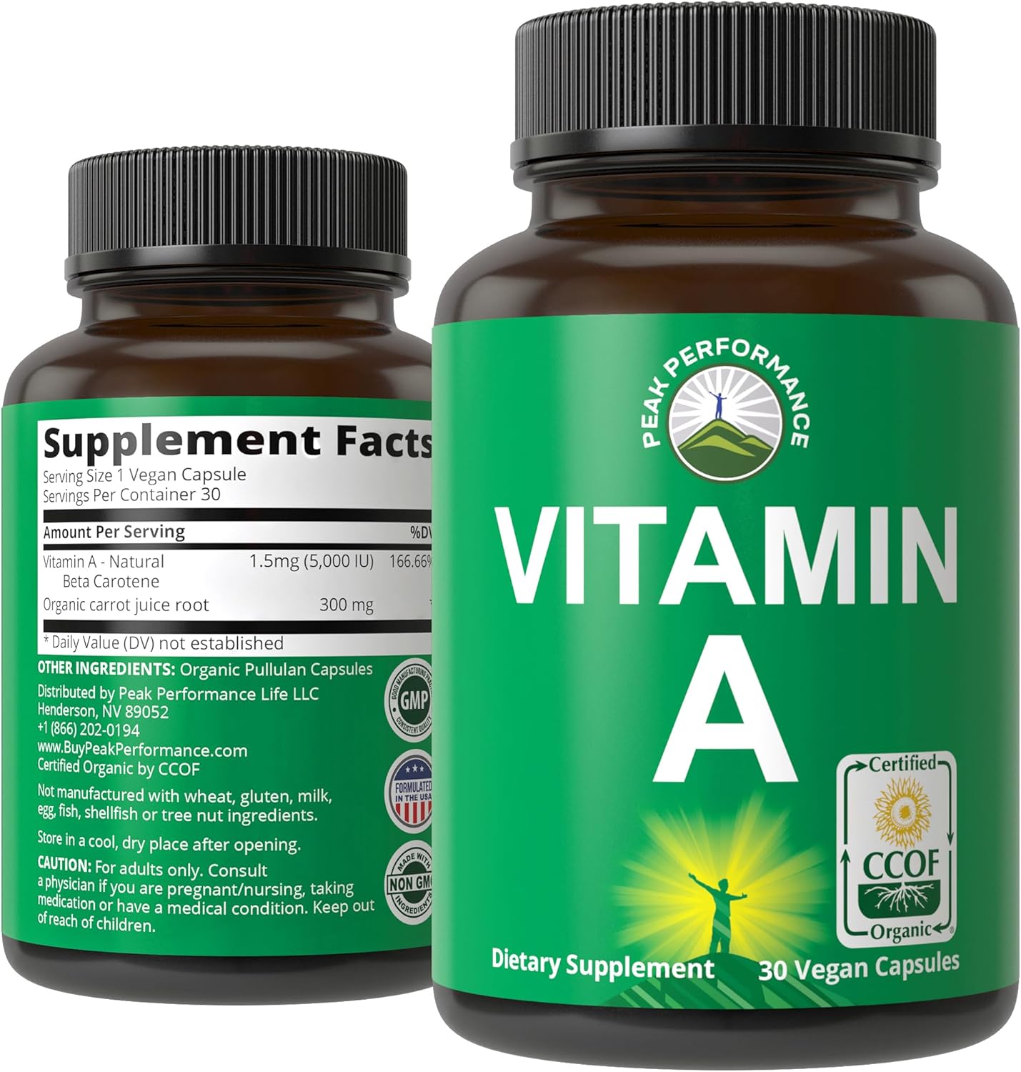 Certified Organic Vitamin A 5000 IU Supplement Capsules. High Potency | Vitamins for Adults, Men, Women, Kids. Made with Carrot Juice. Great for Immune, Skin, Eye Support. Non GMO, Vegan Pills