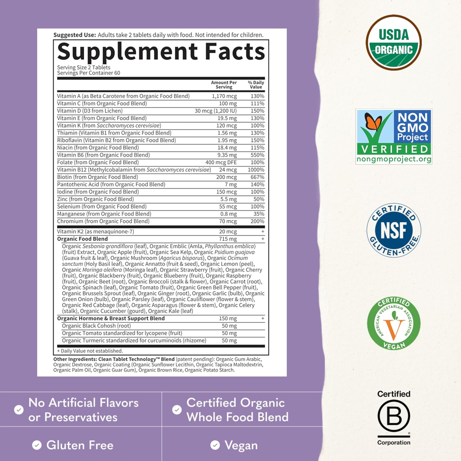 Garden of Life Multivitamin for Women 40 Plus, Organics Womens Vitamins, Hormone & Breast Health Support Blend, Vegan, 120 Tablets | Organic Womens Vitamins, Hormone & Breast Health Support Blend - Image 3