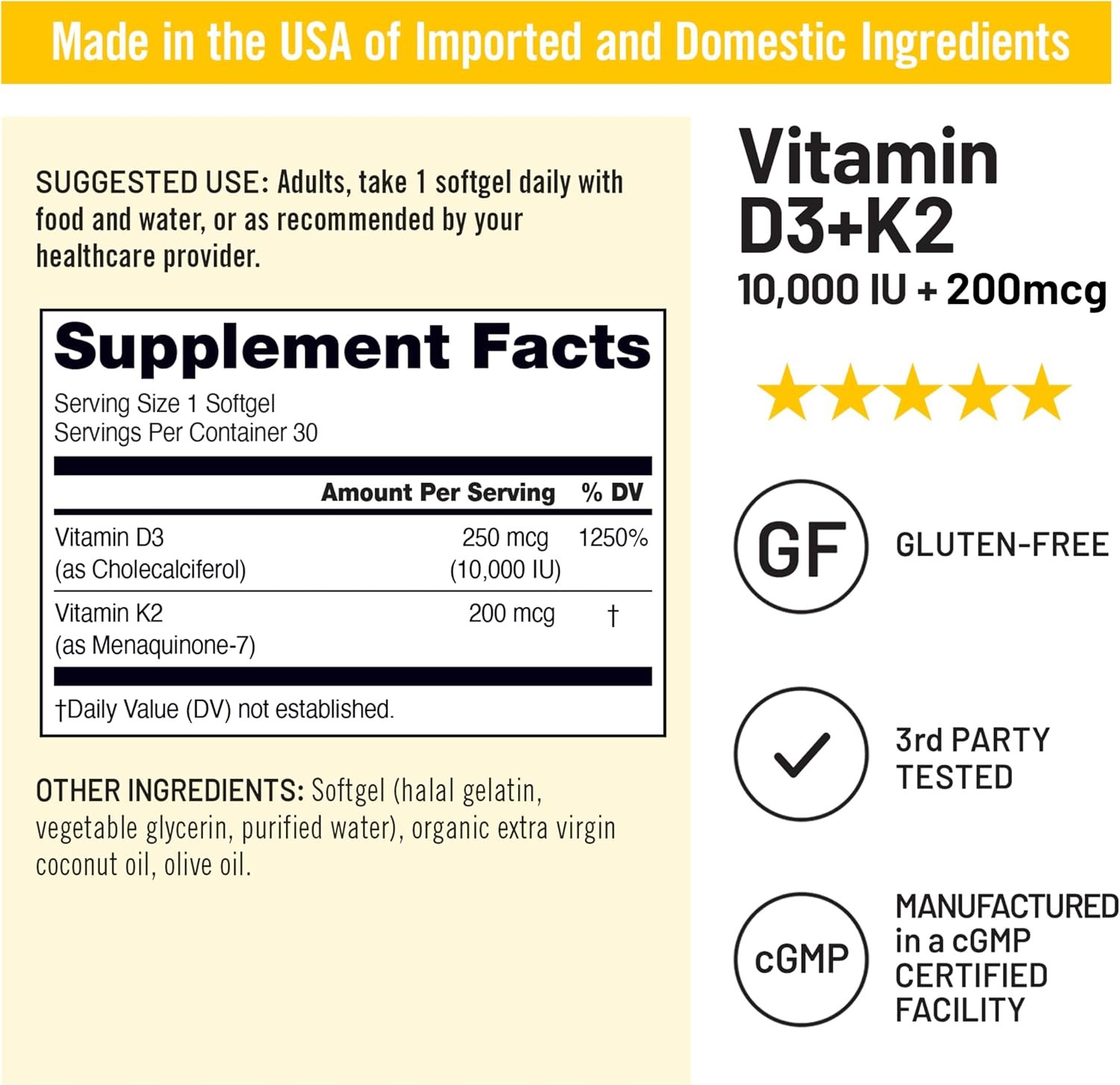 NatureWise Vitamin D3 10,000 IU Plus K2 (MK-7) 200 mcg with Organic Extra Virgin Coconut Oil - Supports Calcium Absorption, Bone, Heart & Immune Health - Non-GMO, Soy & Gluten-Free - 30 Softgels - Image 5