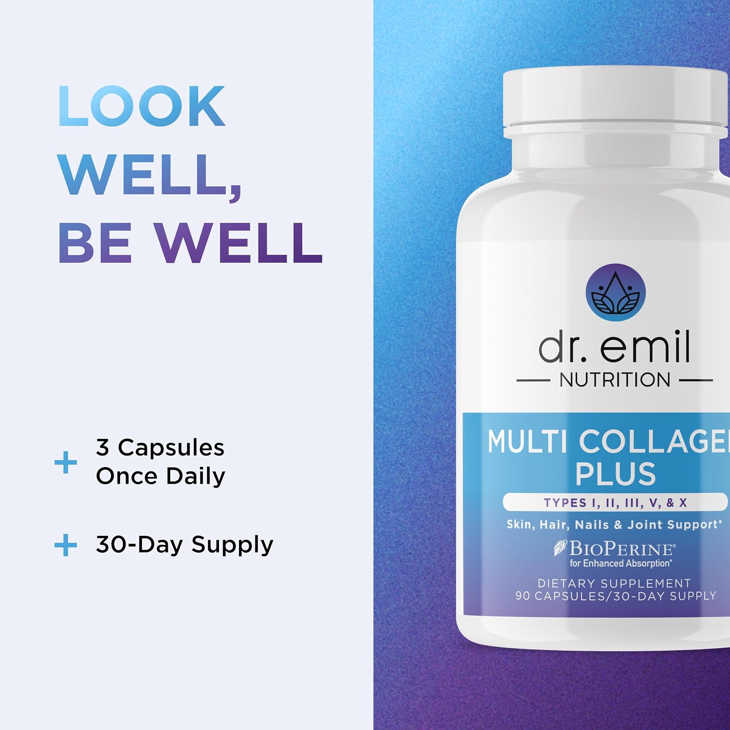Dr. Emil Nutrition Multi Collagen - Hydrolyzed Collagen Supplement - Types I, II, III, V & X - Hair, Skin, Nails & Joint Support - Non-GMO & Gluten-Free - 90 Capsules - Image 6