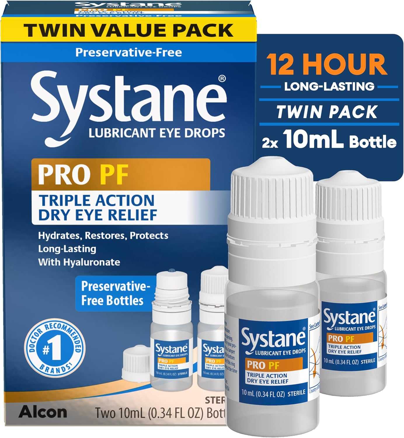 Systane PRO Preservative Free 12 Hour Dry Eye Relief, 0.33 Fl Oz, 2 Pack