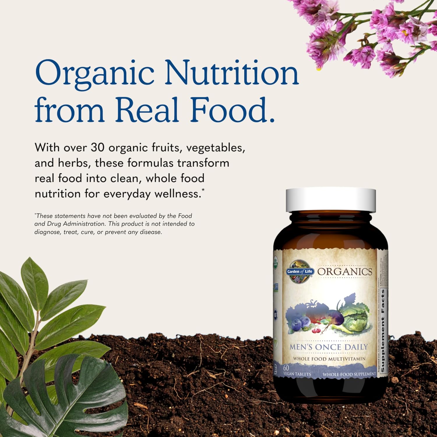 Garden of Life Once Daily Whole Food Multivitamin for Men, Organic Mens Vitamins & Minerals, Vitamin C, Zinc, Vegan, for Health & Well-Being, 60 Tablets | Organic Mens Vitamins & Minerals, Vitamin C, Zinc, Vegan, For Health & Well-Being, Whole Food - Image 6