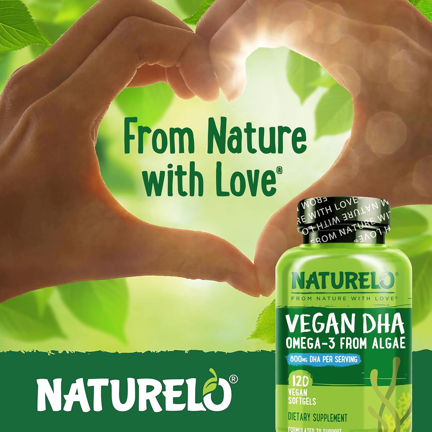 NATURELO Vegan DHA, Vegan Omega 3 Supplement, 120 Softgels, Supports Brain/Heart/Eye Health, Complements Prenatal Vitamins, Essential Fatty Acids, Omega 3 Supplement for Women & Men - Image 6
