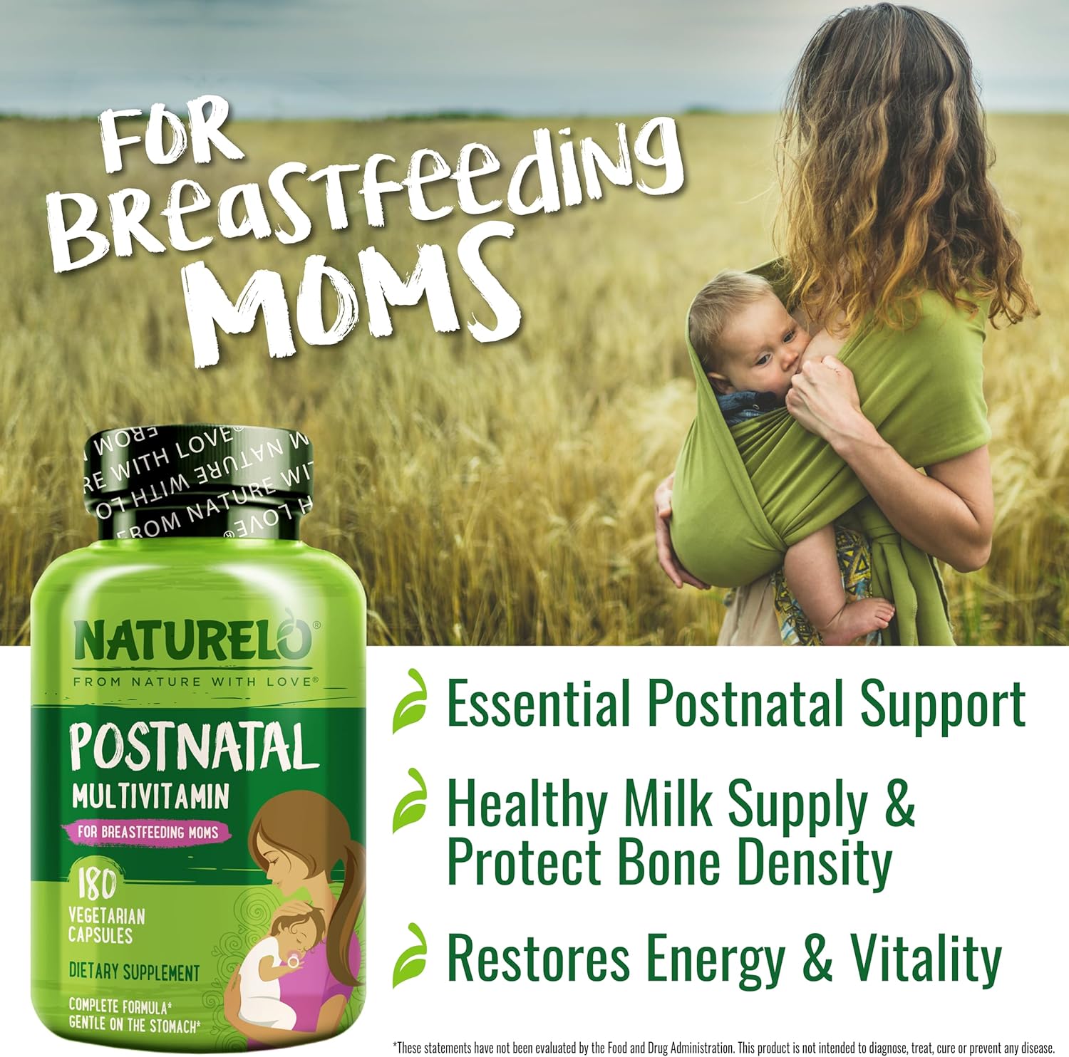 NATURELO Postnatal Multivitamin - Supplement for Breastfeeding Women - Plant-Based Vitamin D, Folate, Gentle Iron - for Nursing Mother, Baby - Post Natal Lactation Support 180 Capsules - Image 6