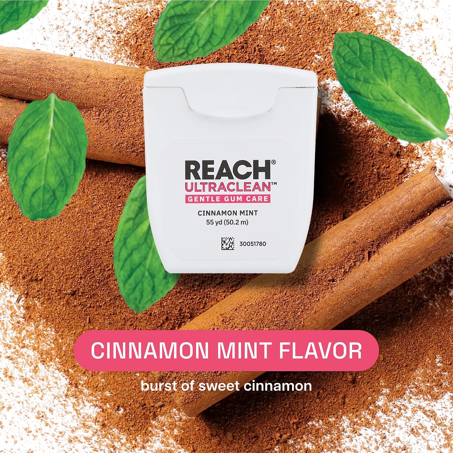 REACH ULTRACLEAN Gentle Gum Care Expanding Floss – Woven, Non-Waxed, PFAS-Free with Vitamin E, for Sensitive Gums, Cinnamon Mint 55YD (3-Pack) - Image 7