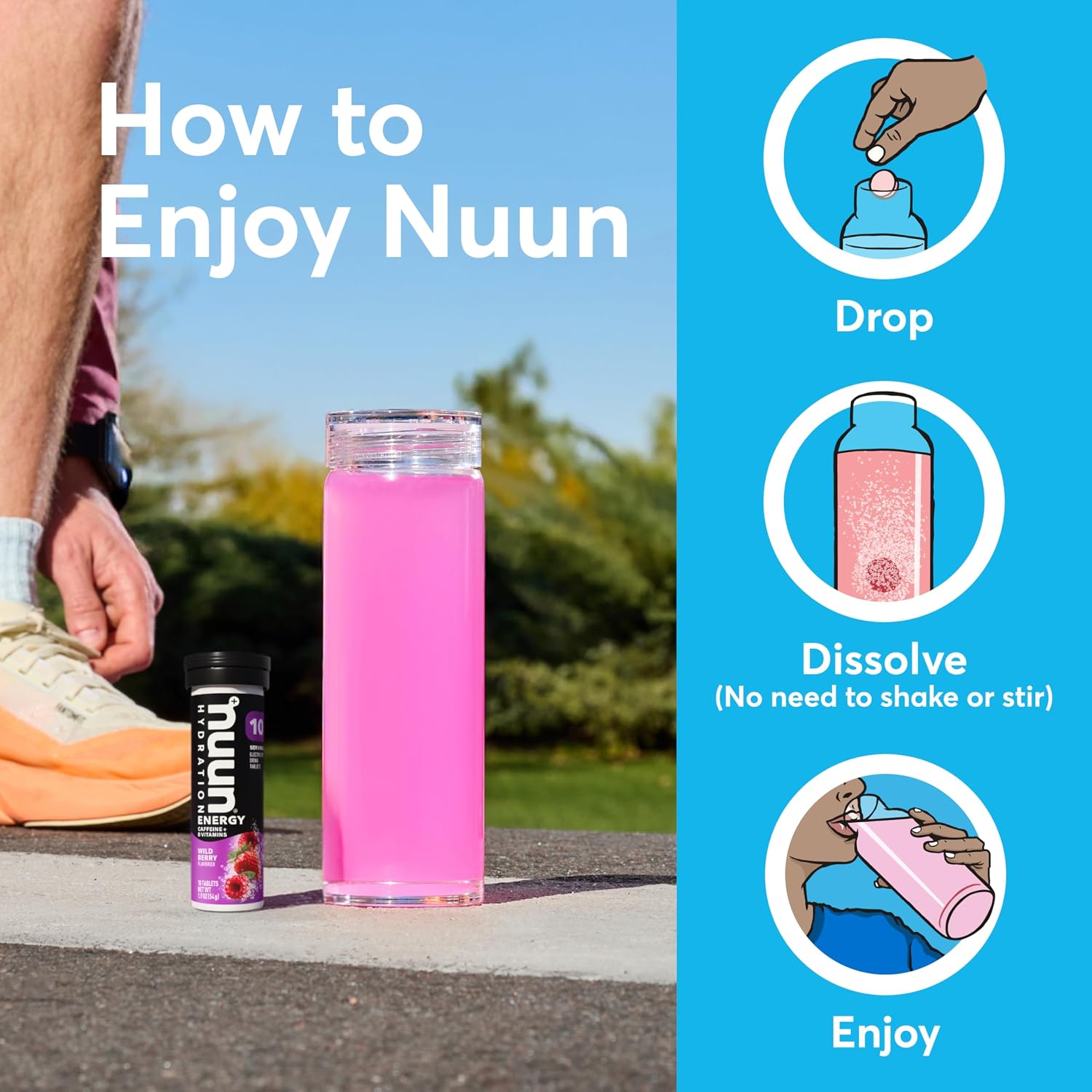Nuun Energy Caffeine + B Vitamins, Electrolyte Hydration Tablets with Caffeine from Green Tea Extract, Magnesium & 4 Other Electrolytes, Gluten Free, Vegan, Tropical Fruit, 8 Pack (80 Servings Total) | 80 Servings with Caffeine from Green Tea Extract, Magnesium & 4 Other Electrolytes, Gluten Free, Vegan - Image 6