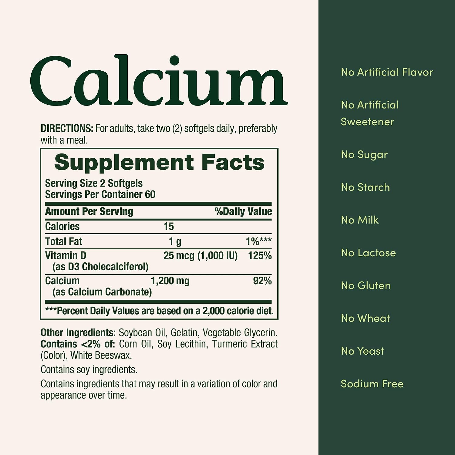 Nature's Bounty Calcium 1200 mg with 1000 IU Vitamin D3, 2 Per Day, 120 Ct - Image 5