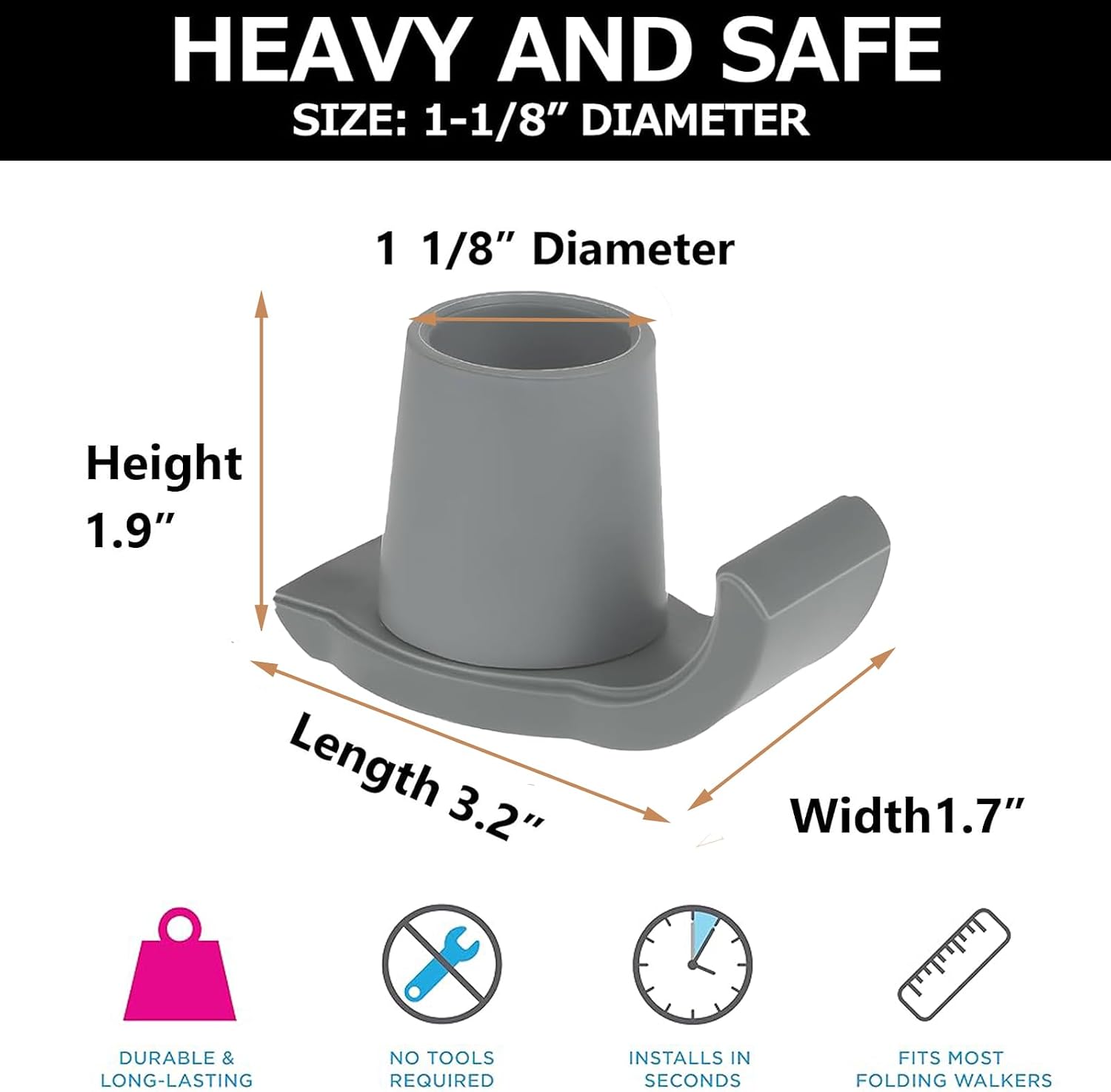 Walker Glide Skis, 4 Pcs Universal Fit Walker Skis | Easy to Use Rubber Walker Feet,Replacement Skis for Walkers,Gift for Seniors,Grey - Image 2