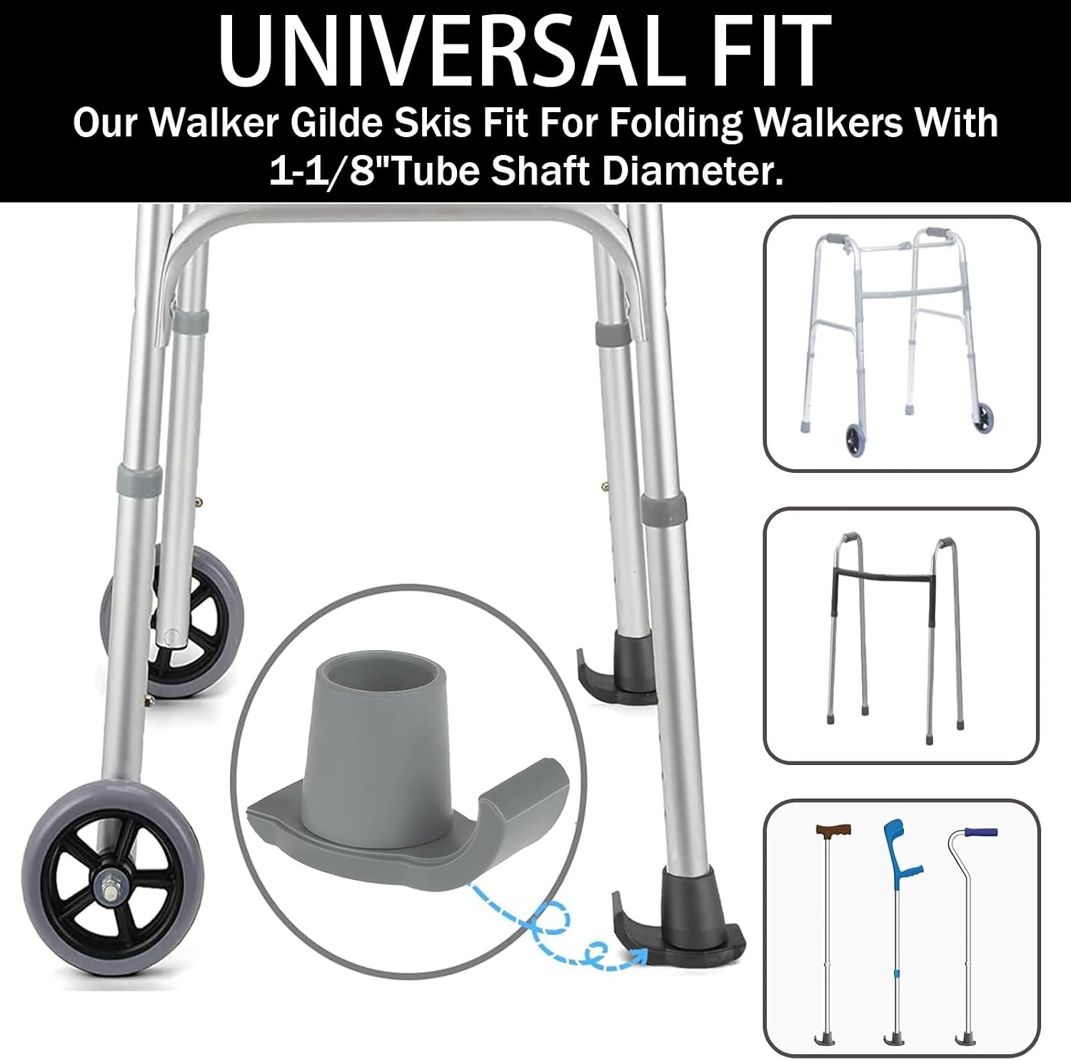 Walker Glide Skis, 4 Pcs Universal Fit Walker Skis | Easy to Use Rubber Walker Feet,Replacement Skis for Walkers,Gift for Seniors,Grey - Image 4