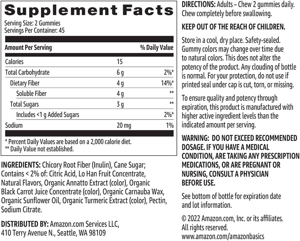 Amazon Basics Soft Fiber Gummies for Digestive Health and Regularity, Orange, Lemon & Strawberry Flavors, 90 Count, (Previously Solimo) (Pack of 2) - Image 4