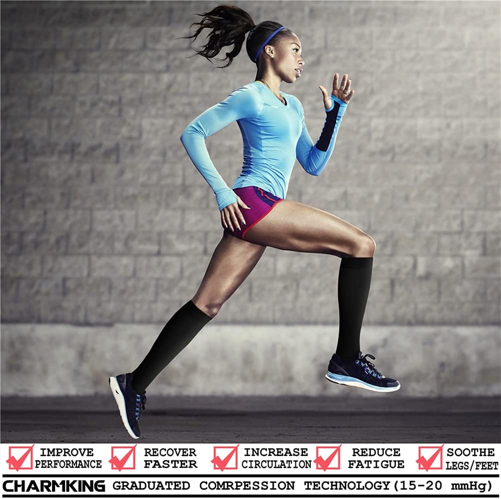 CHARMKING Compression Socks for Women & Men Circulation (8 Pairs) 15-20 mmHg Best Calf Socks Support for Athletic Cycling - Image 2
