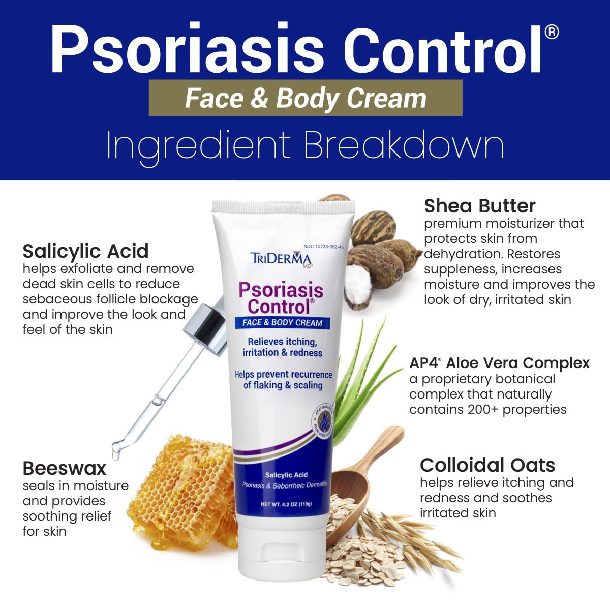 TriDerma Psoriasis Control Face & Body Cream - Maximum Strength 3% Salicylic Acid, AP4 Aloe Vera Gel, Urea Cream - Extra Moisturizing Treatment, No Cortisone or Coal Tar - FSA Eligible - 4.2 oz, 4Pack - Image 3
