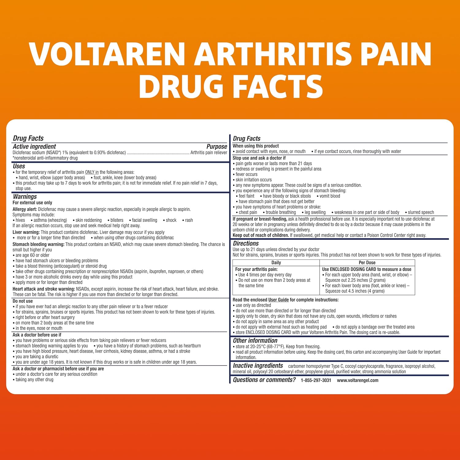 Voltaren Arthritis Pain Gel, Diclofenac Pain Relief Cream, 100 g, 2 Pack | Prescription Strength Topical Arthritis Pain Relief with Diclofenac, Targets Inflammation, Improves Mobility, Easy Open Cap - Image 8