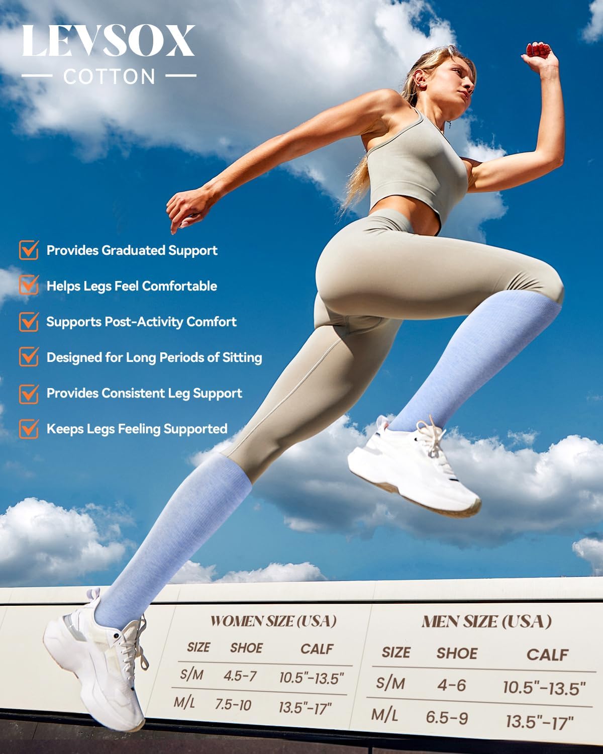 LEVSOX Cotton Compression Socks for Women Men 20-30 mmHg Knee High Cute Support Sock for Nurses Flying Pregnancy - Image 5