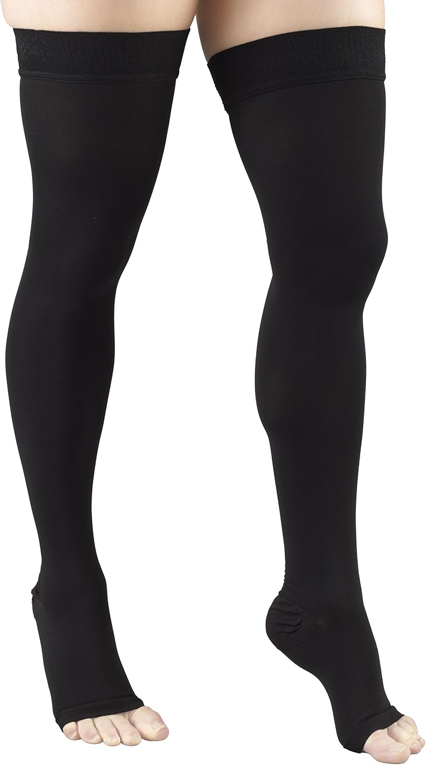 Truform 30-40 mmHg Compression Stockings for Men and Women, Thigh High Length, Dot-Top, Open Toe, Black, X-Large - Image 3