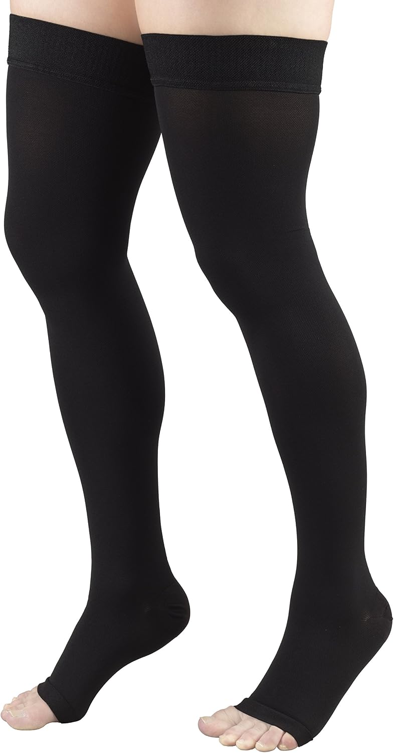 Truform 30-40 mmHg Compression Stockings for Men and Women, Thigh High Length, Dot-Top, Open Toe, Black, X-Large - Image 7