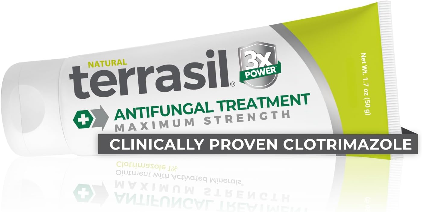 terrasil Clotrimazole Antifungal Cream Maximum Strength Treatment, 1.7oz | Fungal Yeast Infection, Athletes Foot, Jock Itch, Ringworm, Natural Ingredients, Anti Fungal Treatment for Skin and Feet
