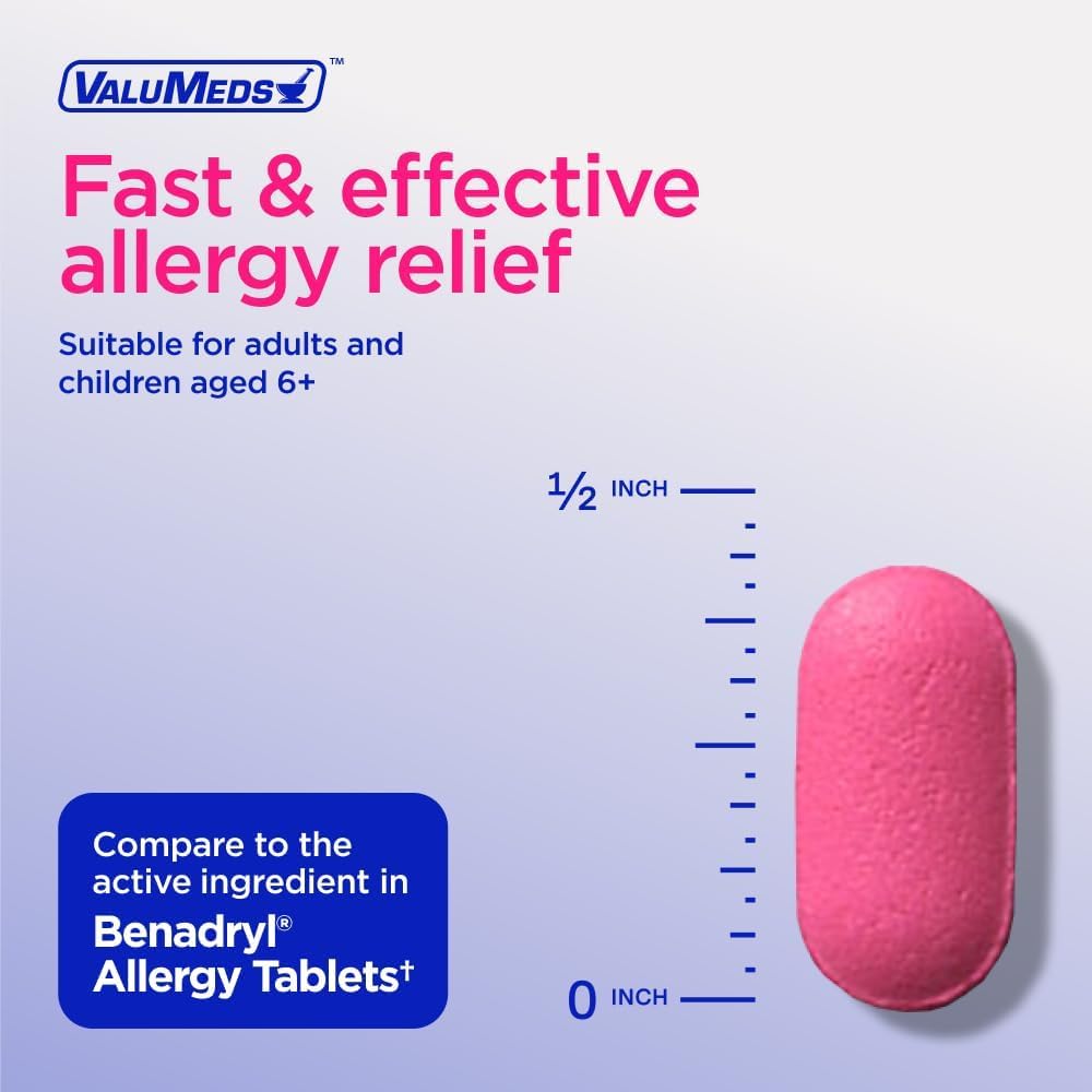 ValuMeds Allergy Medicine Antihistamine, Diphenhydramine HCl 25 mg | Children and Adults | Relieve Itchy Eyes, Runny Nose, Sneezing (25 mg, 600 Count) - Image 5