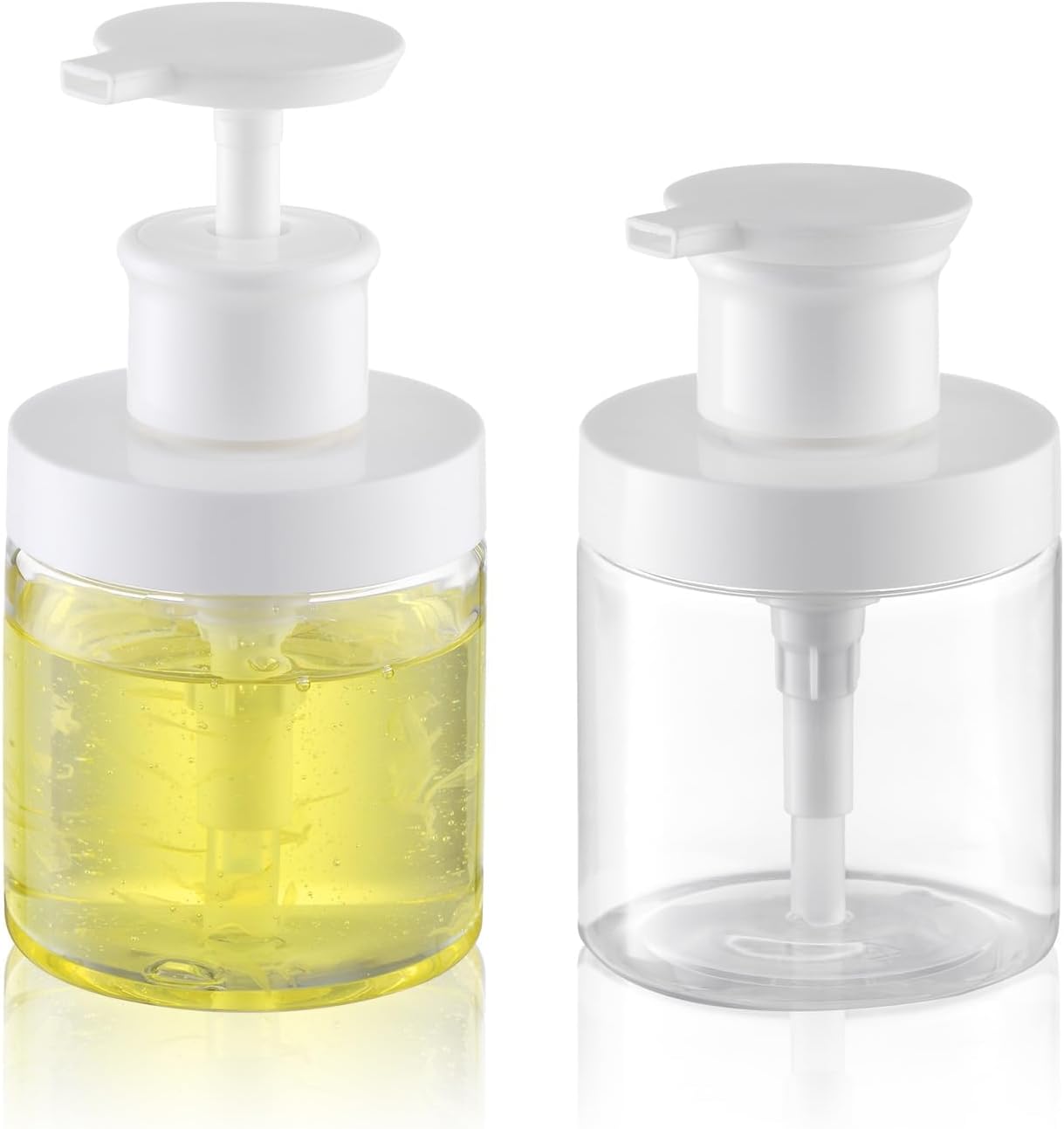 Lulupack 8oz Wide Mouth Pump Bottle, Small Dispenser for Soap & Lotion 2PCS | Plastic empty bottle for shower, refillable jar for shampoo, conditioner, hand soap, body wash, bathroom container, clear