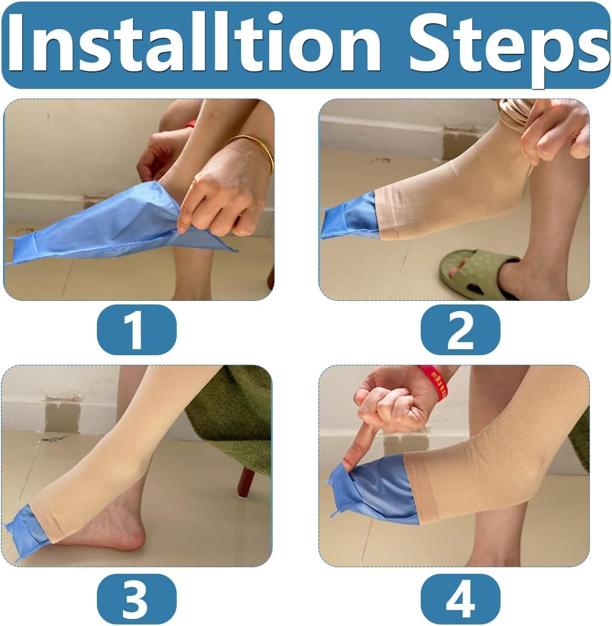 Open Toe Compression Sock Aid for Easy Slide - Slip Stocking Applicator to Help Assist Put On for Elderly, Disabled, Pregnant, 2 Pcs (Blue) - Image 4