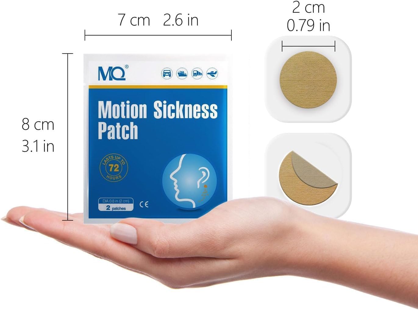 MQ 84ct Motion Sickness Patches Non Drowsy, Sea Sickness Patches for Cruise Travel Essentials, Waterproof Patch Behind Ear for Car Airplane Altitude Sickness, Long Last 72H - Image 6