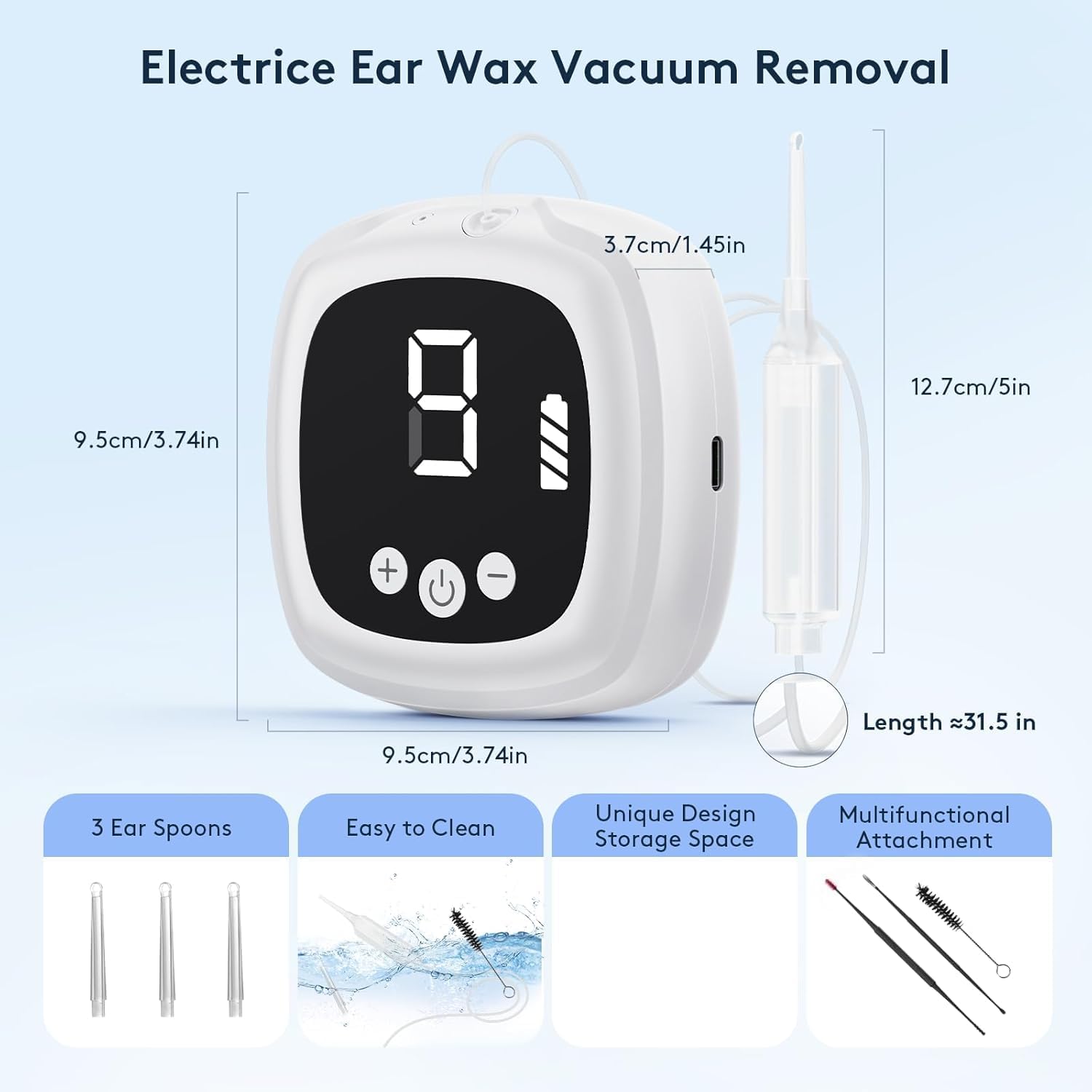 Ear Vacuum Wax Remover with 9‑Level Adjustable Strong Suction | Electric Earwax Removal Kit USB Rechargeable Ear Suction Vacuum Tool, Safe Ear Wax Cleaner for Adults, Children & Kids - Image 2