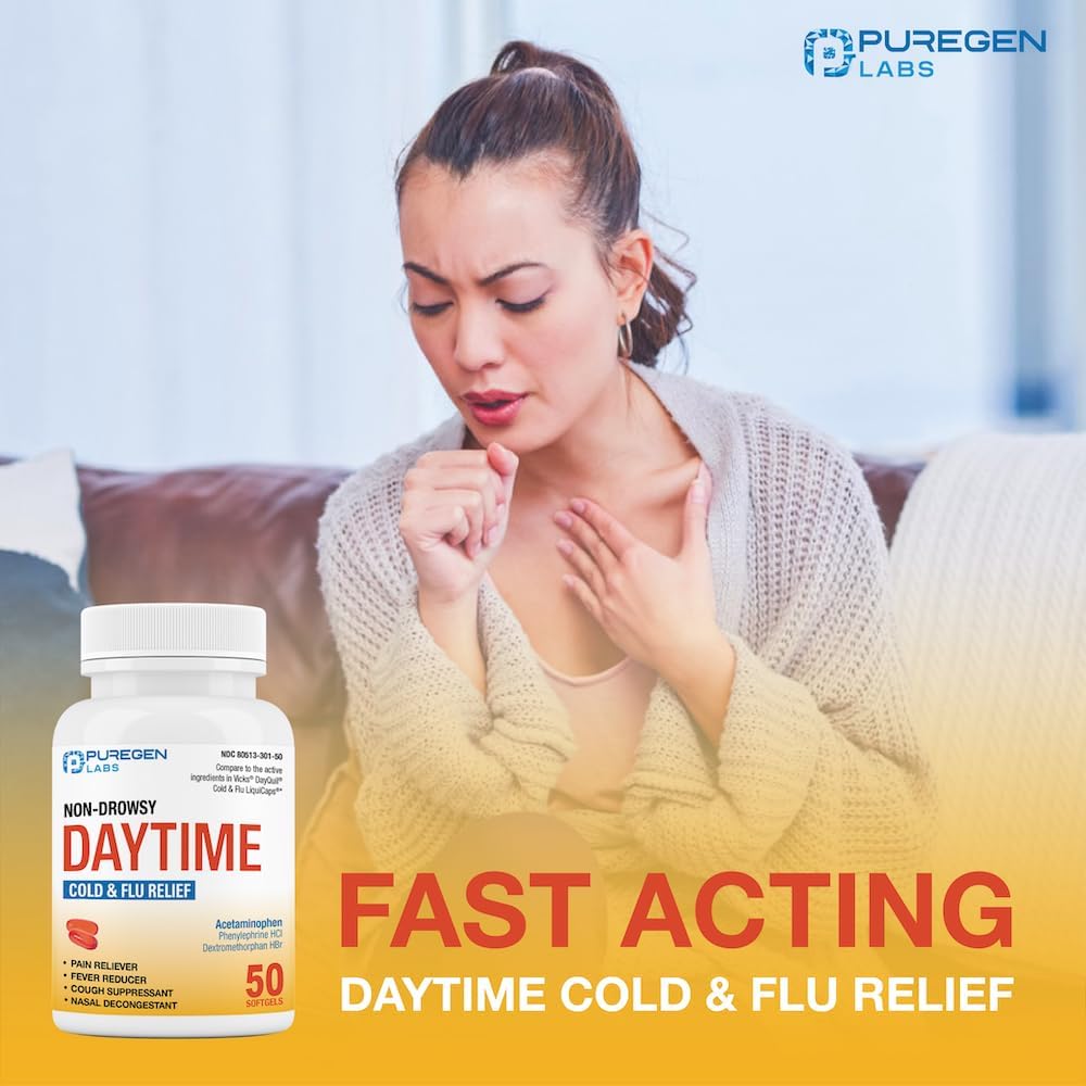 Puregen Labs Daytime and Nighttime Combo Pack, Cold and Flu Relief Medicine | Powerful Multi-Symptom Daytime and Nighttime Relief for Headache, Fever, Sore Throat, Cough, Congestion and Aches - Image 6