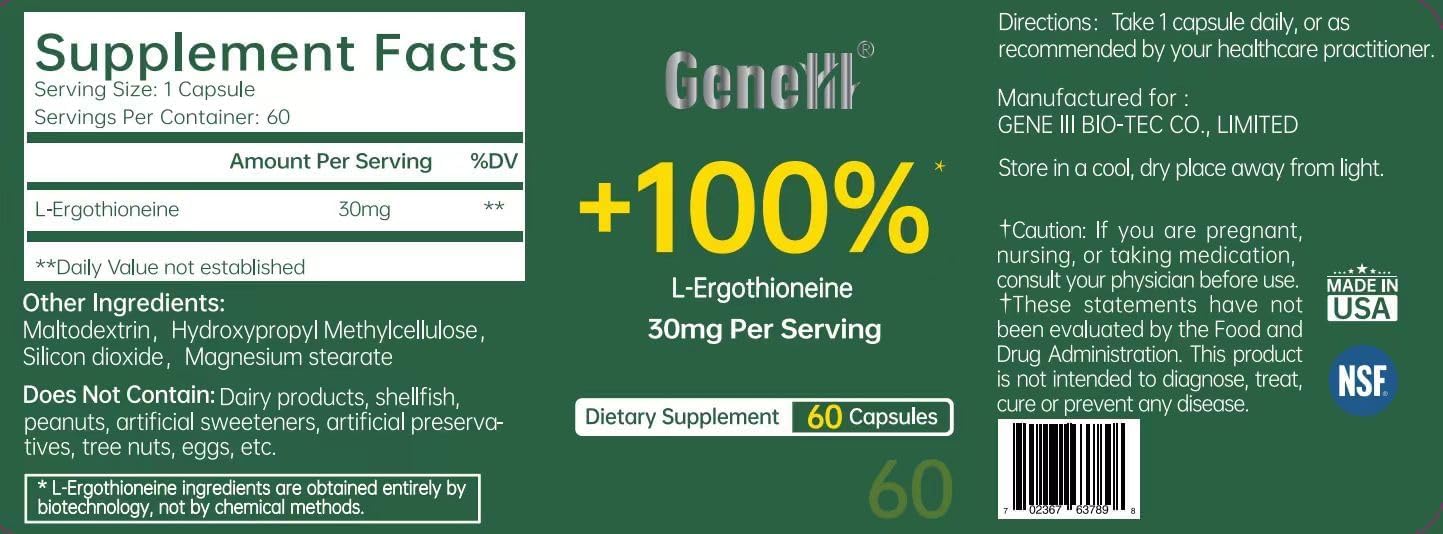 L-Ergothioneine Supplement 30mg - Fermentation-Based 99.99% Purity Antioxidant - Clinically Studied to Support Longevity, Restful Sleep & Healthy Aging - Vegan & Non-GMO - 60 Capsules - Image 9