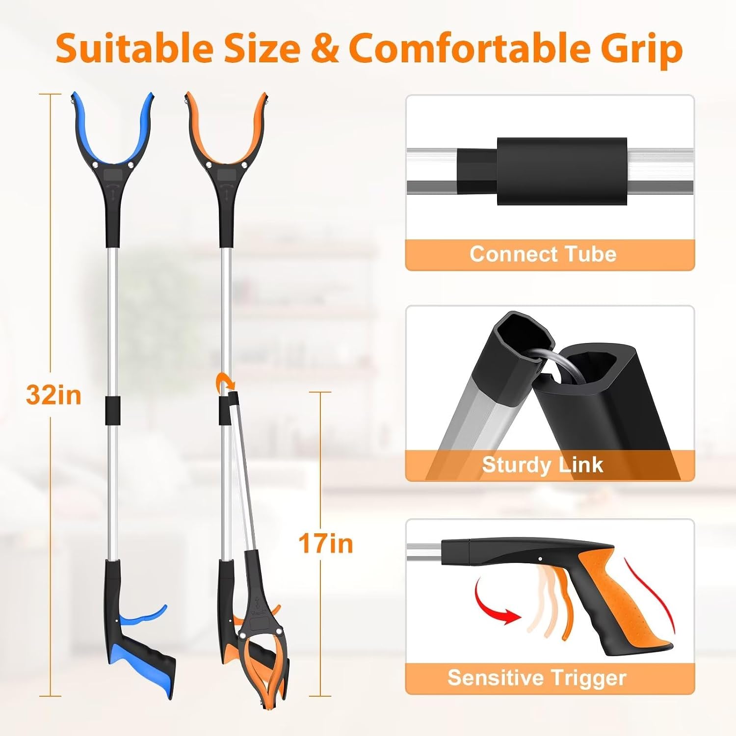 32" Grabber Reacher Tool, 2-Pack Foldable Reacher Grabber Pickup Tool with 360° Rotating Jaw & Magnet, Trash Picker Upper Grabber, Lightweight Grabbers for Seniors Heavy Duty | Reacher grabber pickup tool, grabbers for seniors. Trash grabber, trash picker upper grabber for most adults, indoors or out. - Image 5