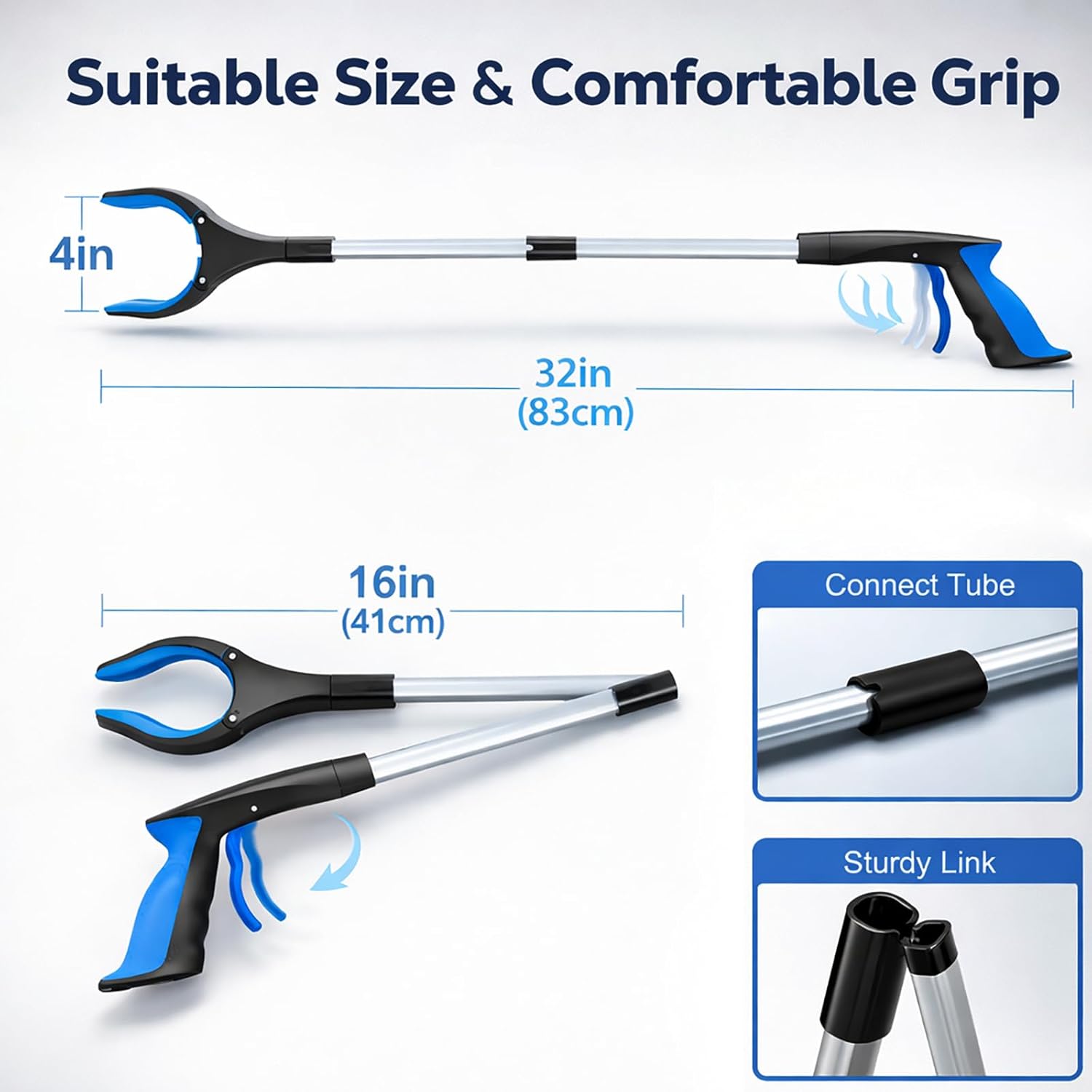Grabber Reacher Tool - 32” Extra Long Foldable Gripper and Reaching Tool - Heavy Duty Pick Up Stick Grabbers for Seniors, Trash, Surgery Recovery Must Haves Gifts (Blue) - Image 2